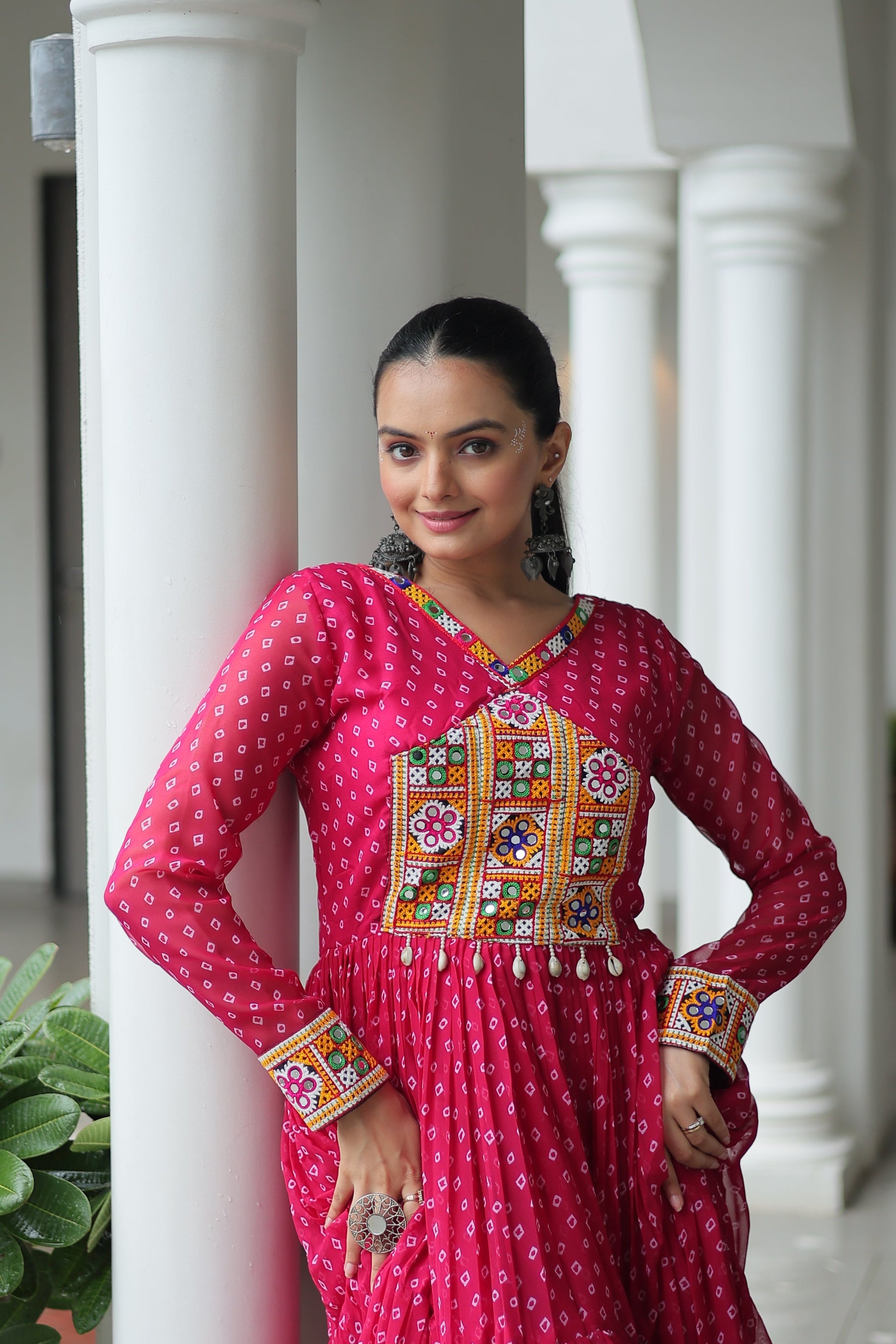 TILTON NAVRATRI SPECIAL BANDHANI PRINT GOWN WITH KUTCHI PATCHWORK