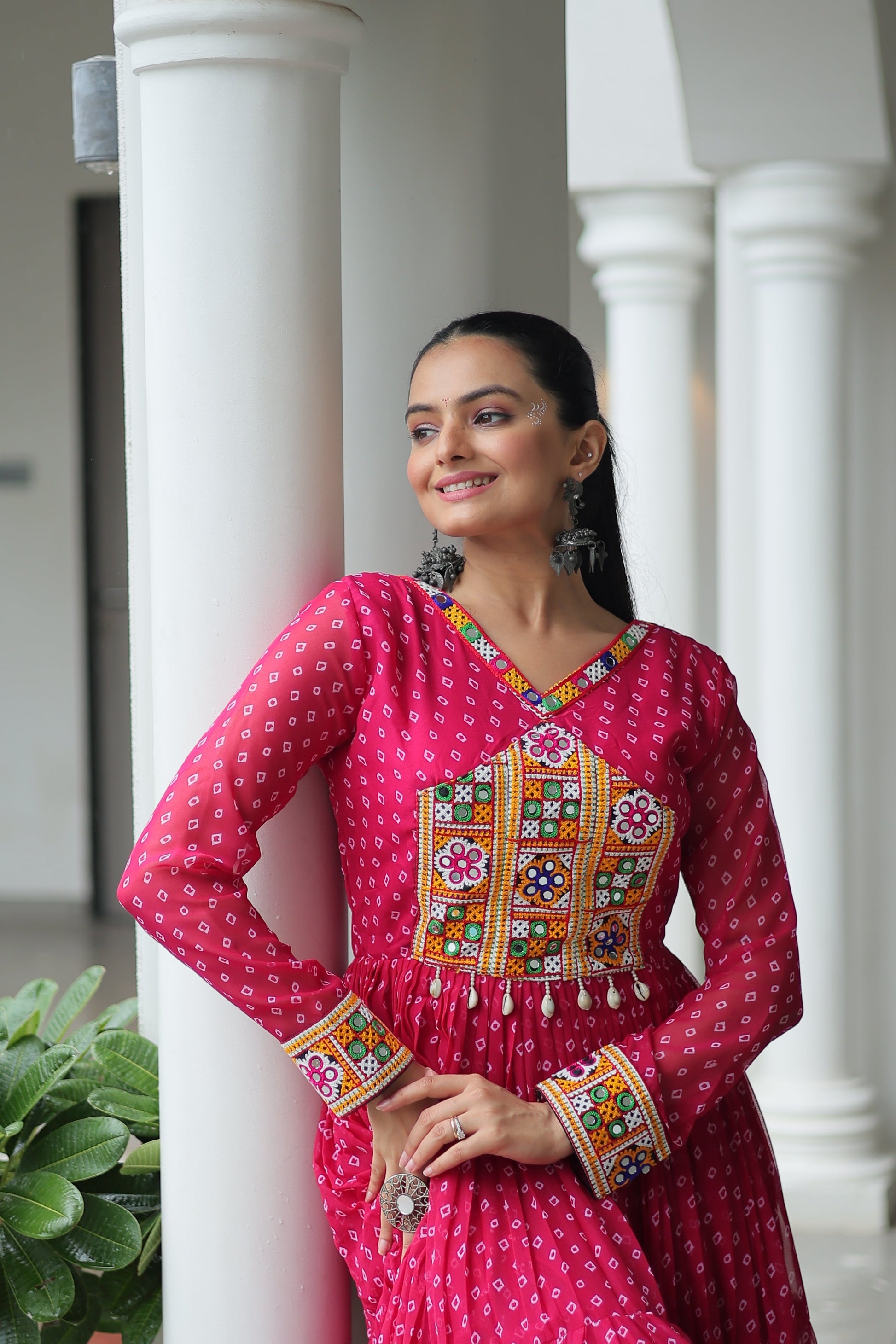 TILTON NAVRATRI SPECIAL BANDHANI PRINT GOWN WITH KUTCHI PATCHWORK