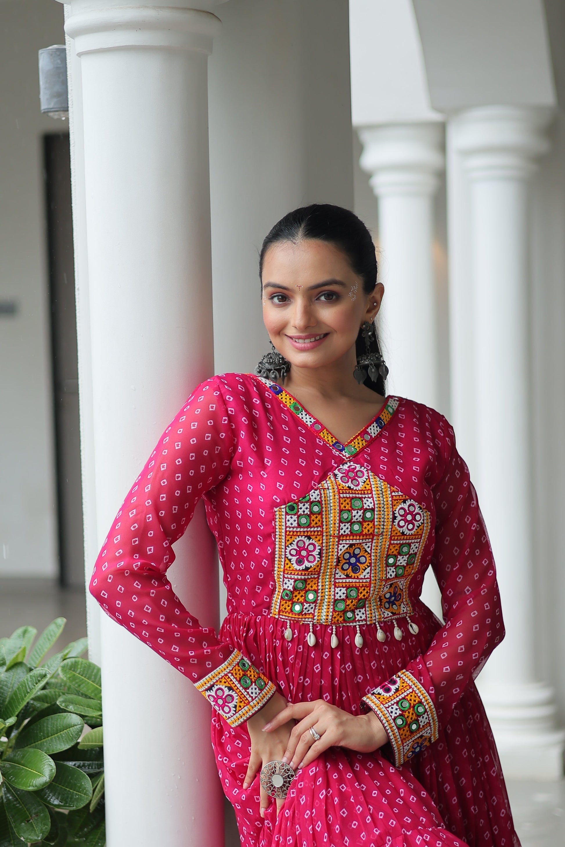 TILTON NAVRATRI SPECIAL BANDHANI PRINT GOWN WITH KUTCHI PATCHWORK