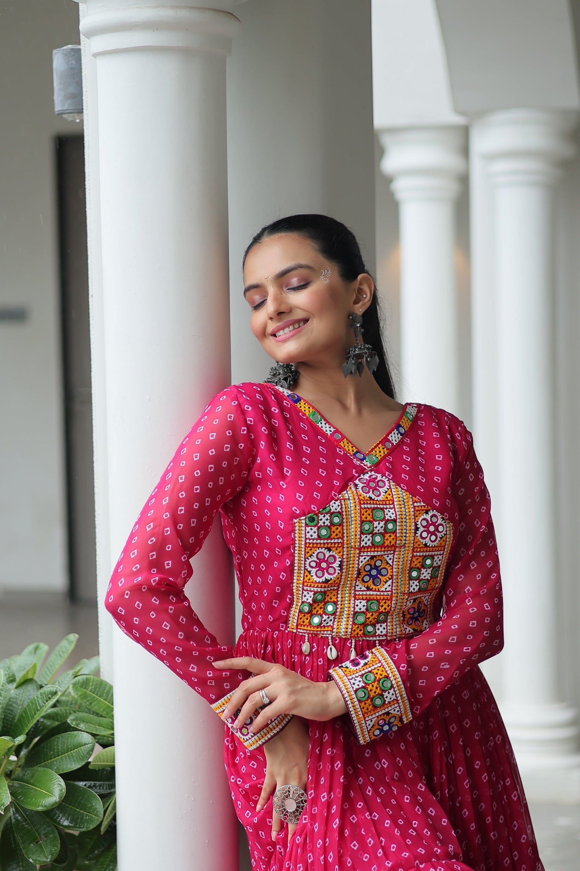 TILTON NAVRATRI SPECIAL BANDHANI PRINT GOWN WITH KUTCHI PATCHWORK