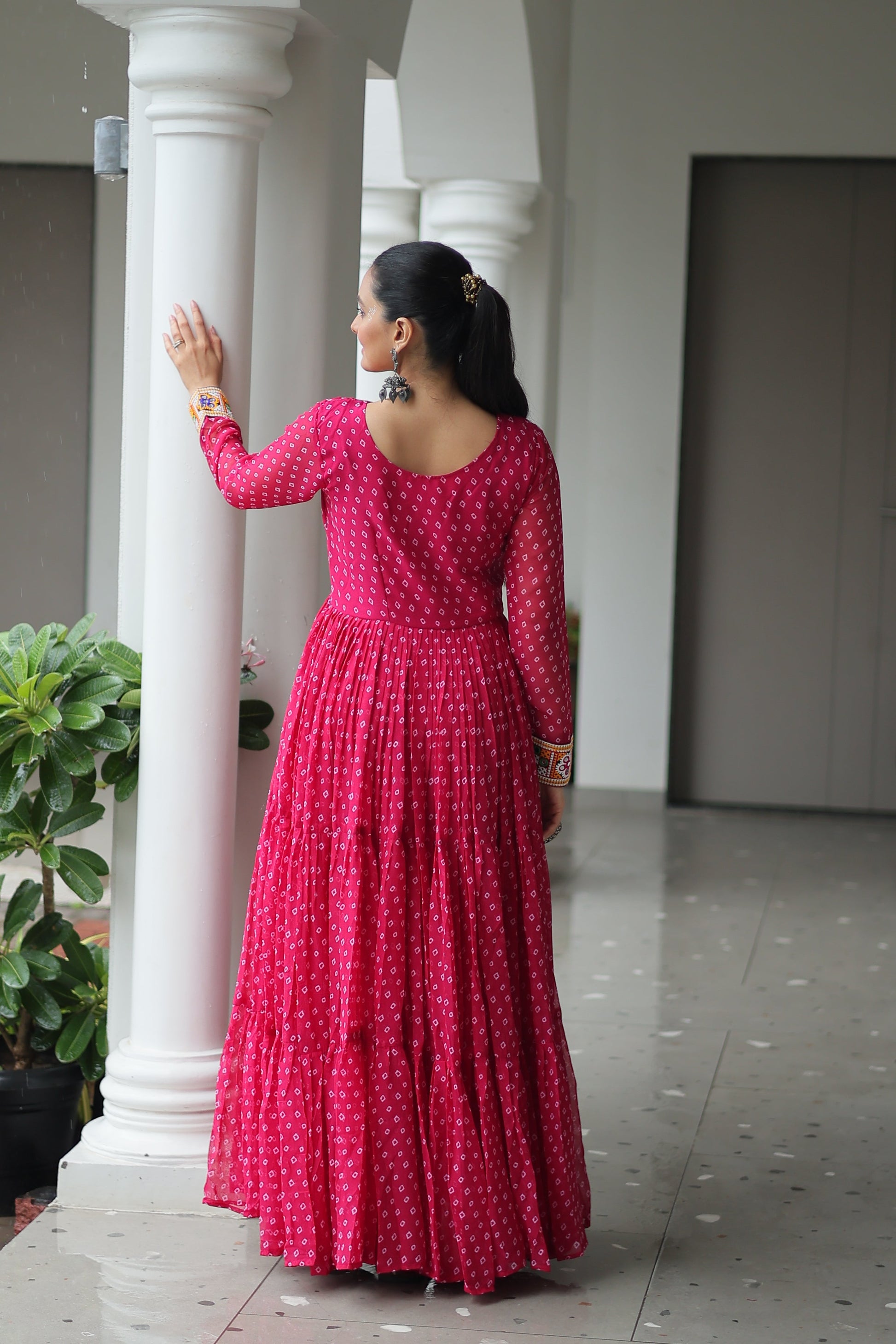 TILTON NAVRATRI SPECIAL BANDHANI PRINT GOWN WITH KUTCHI PATCHWORK