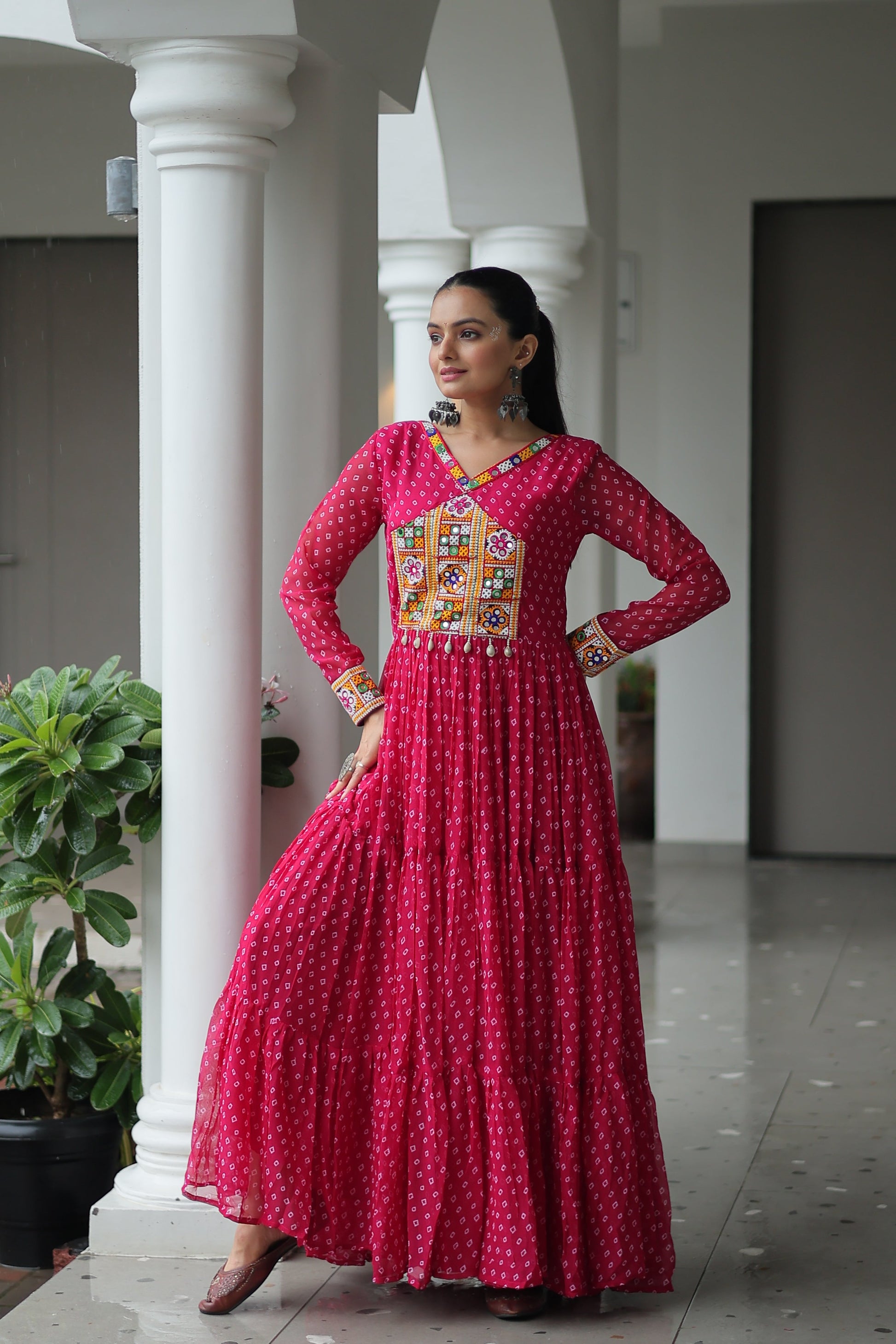 TILTON NAVRATRI SPECIAL BANDHANI PRINT GOWN WITH KUTCHI PATCHWORK