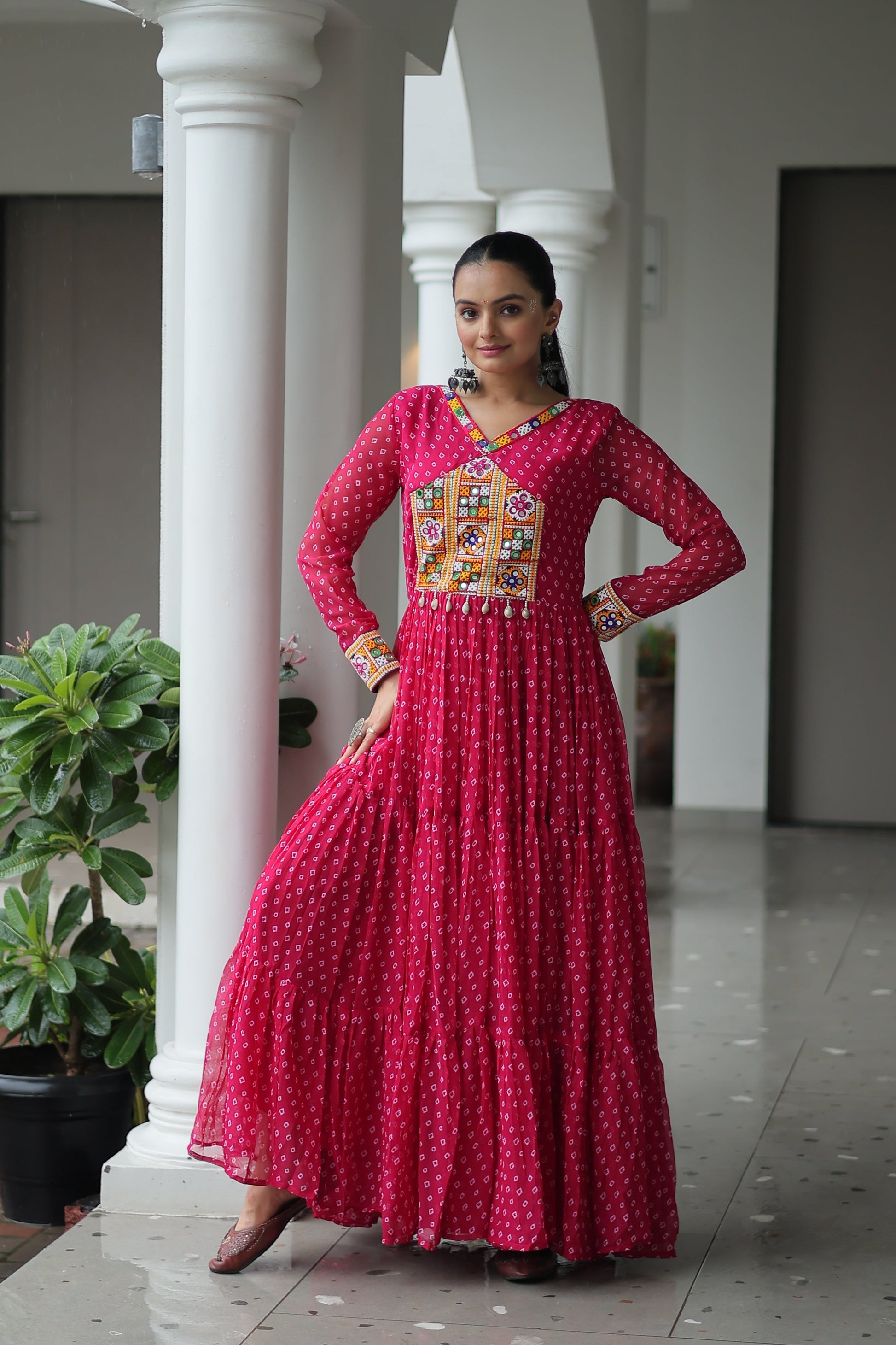 TILTON NAVRATRI SPECIAL BANDHANI PRINT GOWN WITH KUTCHI PATCHWORK