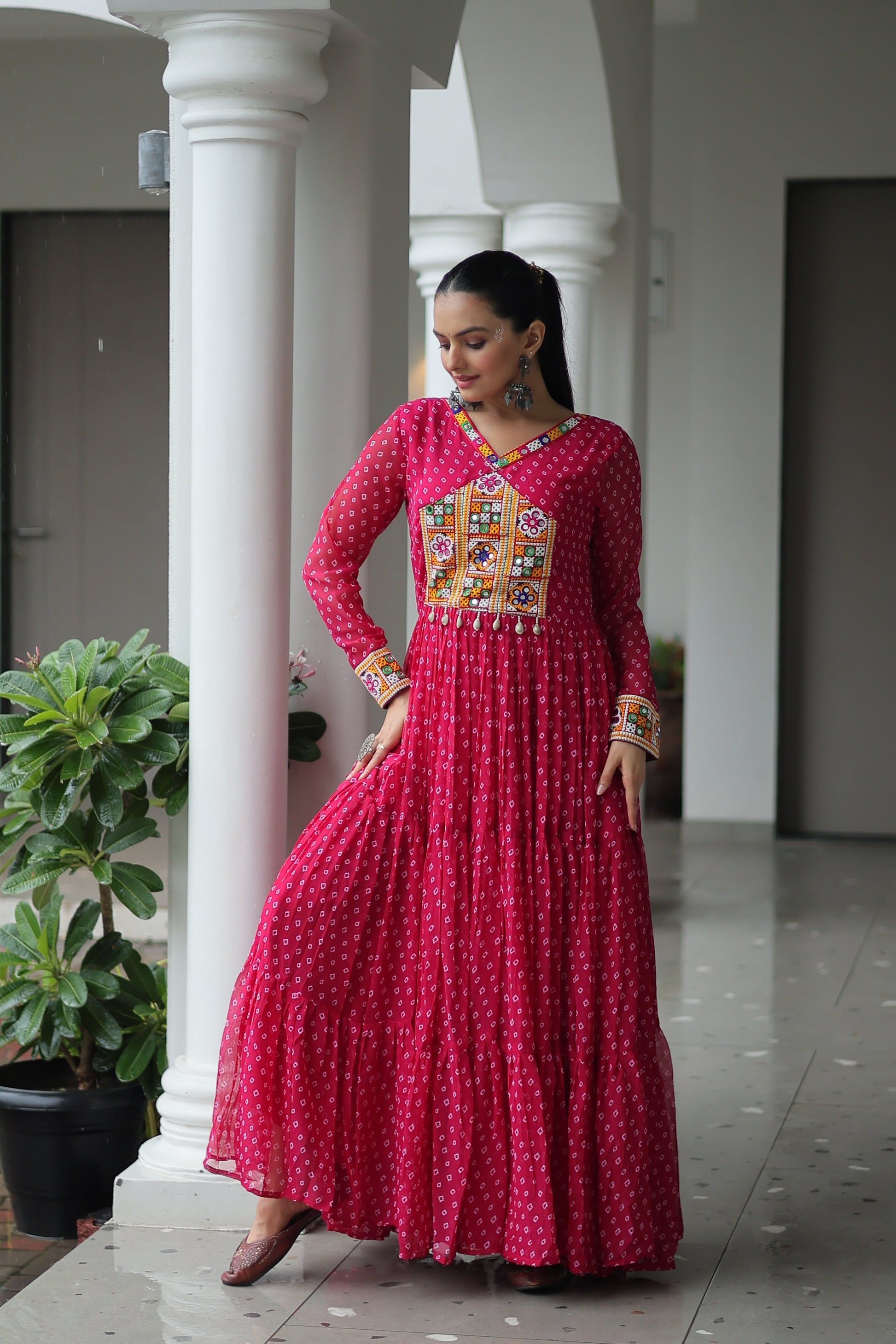 TILTON NAVRATRI SPECIAL BANDHANI PRINT GOWN WITH KUTCHI PATCHWORK