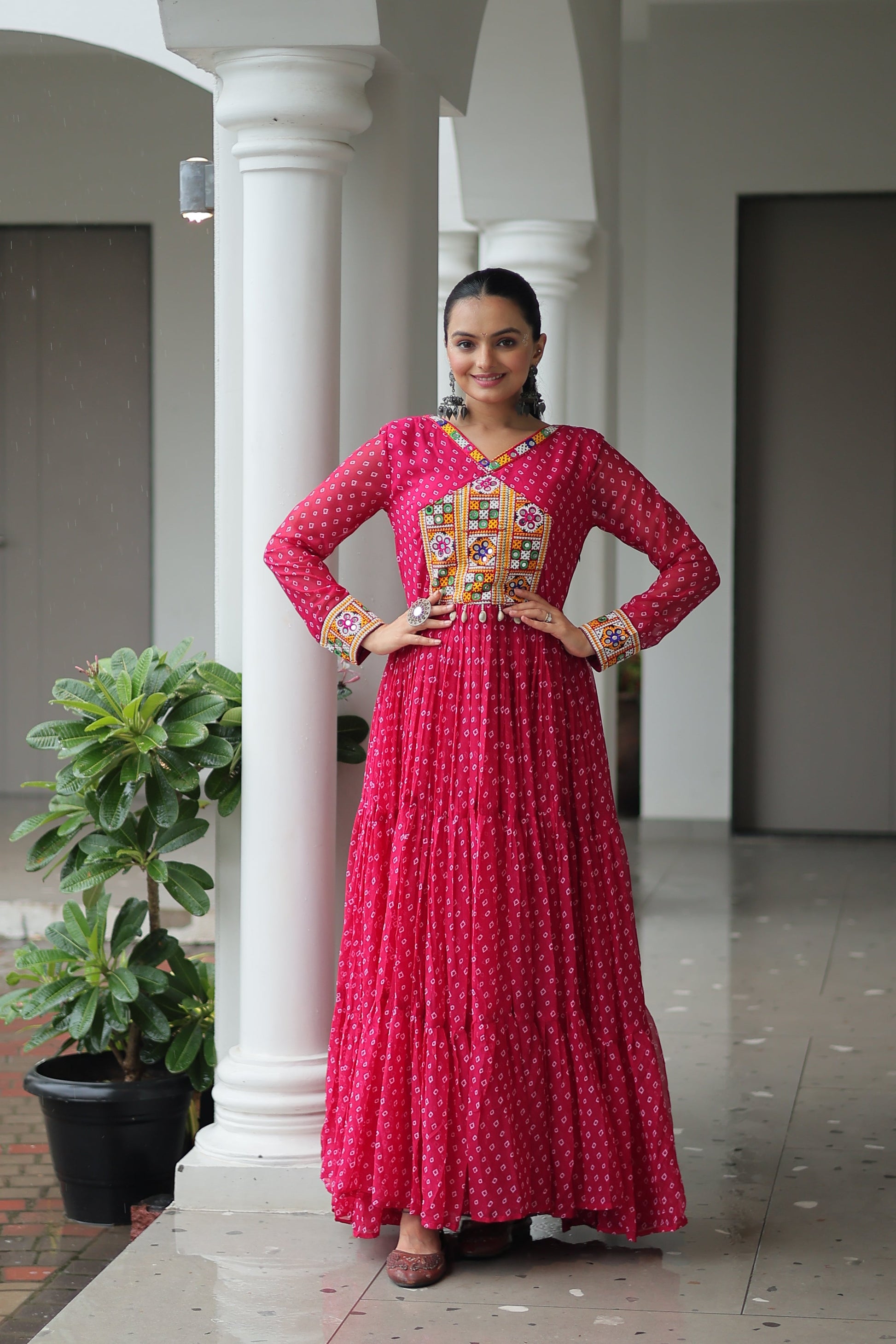 TILTON NAVRATRI SPECIAL BANDHANI PRINT GOWN WITH KUTCHI PATCHWORK