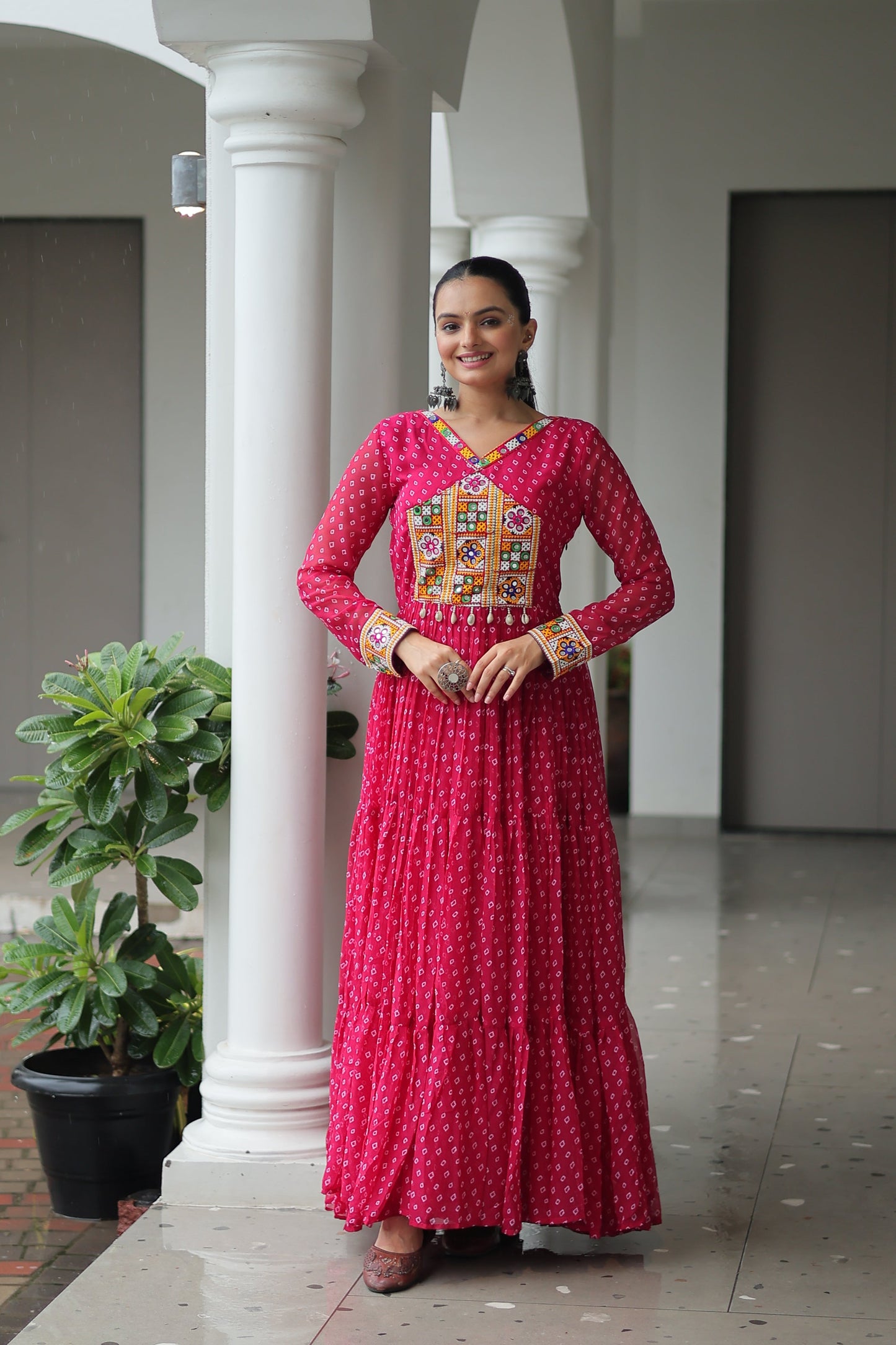 TILTON NAVRATRI SPECIAL BANDHANI PRINT GOWN WITH KUTCHI PATCHWORK