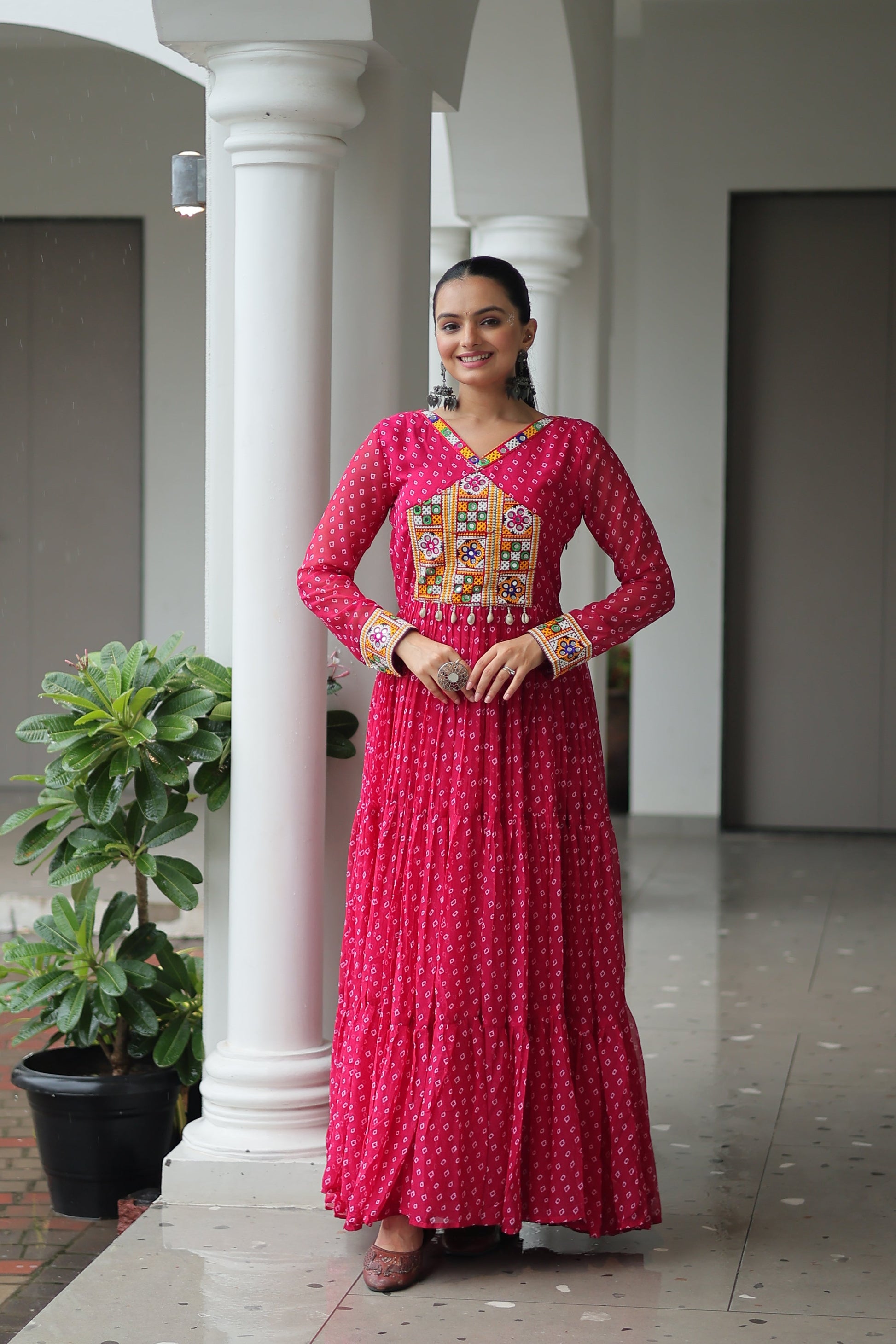 TILTON NAVRATRI SPECIAL BANDHANI PRINT GOWN WITH KUTCHI PATCHWORK