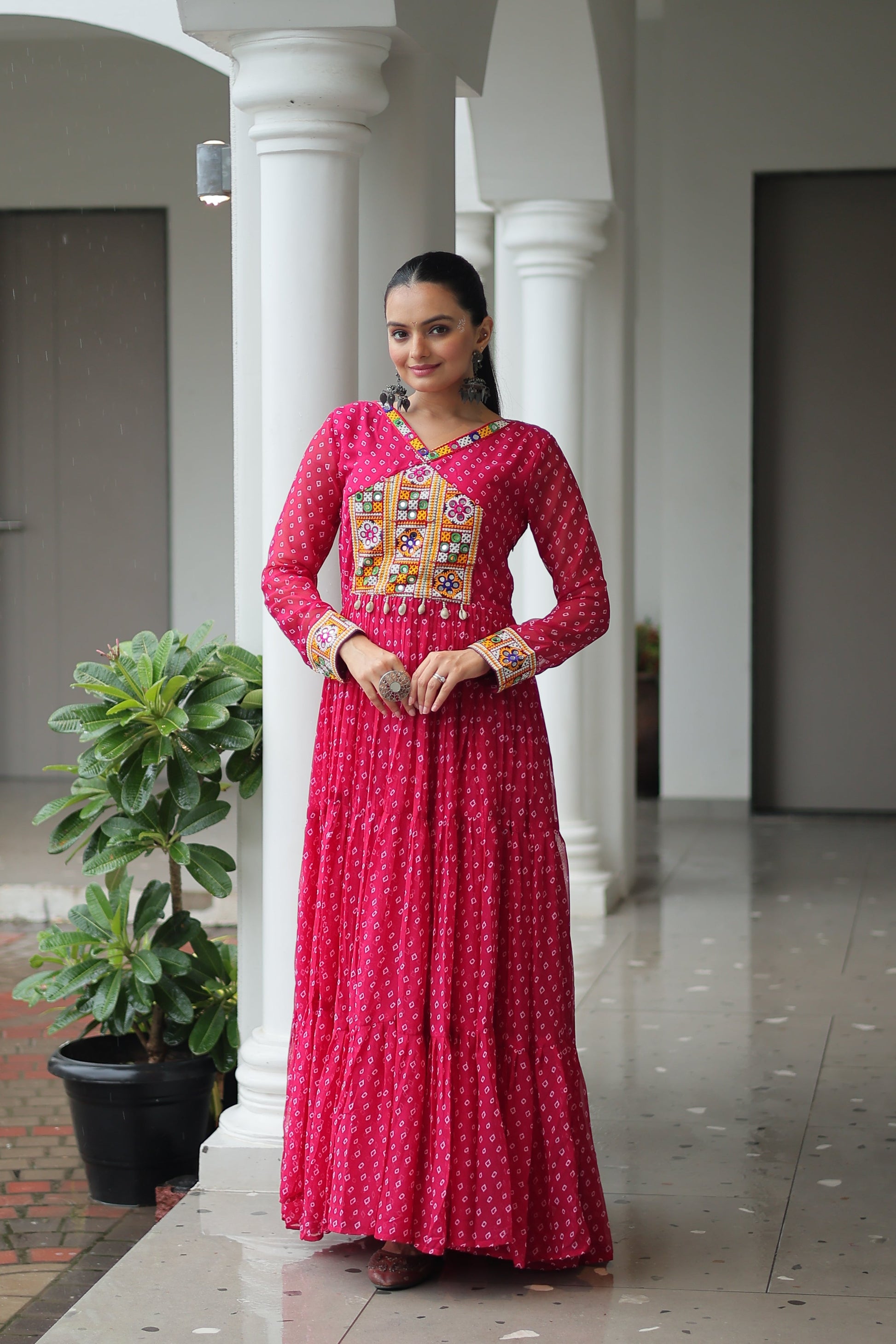 TILTON NAVRATRI SPECIAL BANDHANI PRINT GOWN WITH KUTCHI PATCHWORK