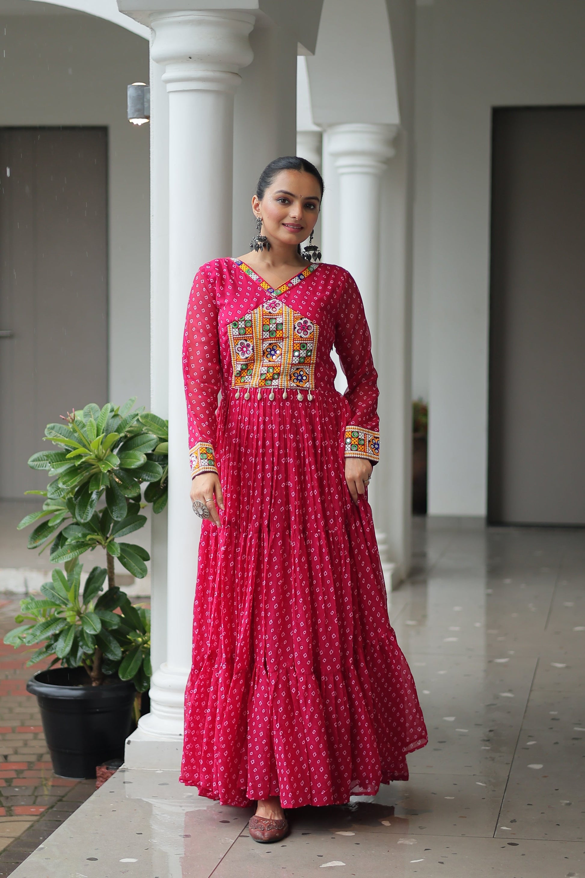 TILTON NAVRATRI SPECIAL BANDHANI PRINT GOWN WITH KUTCHI PATCHWORK