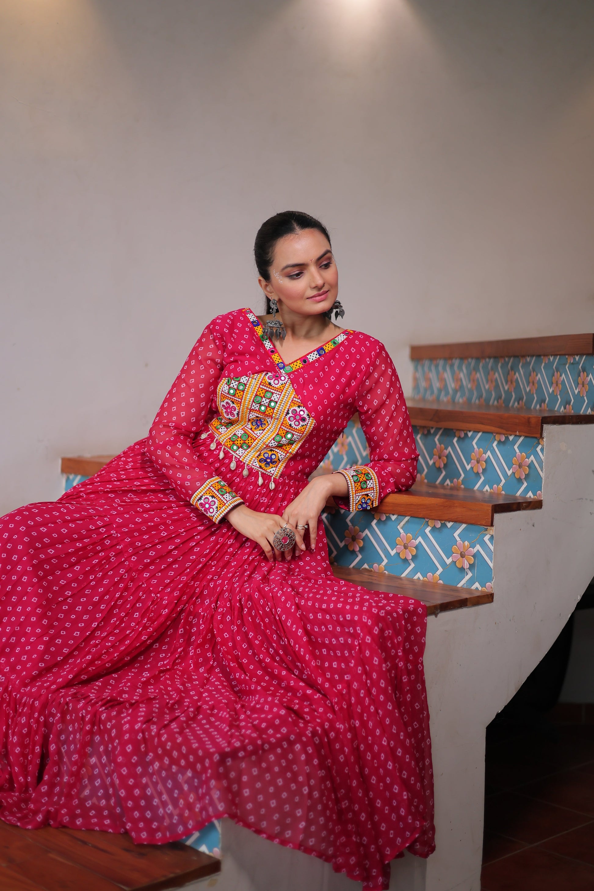 TILTON NAVRATRI SPECIAL BANDHANI PRINT GOWN WITH KUTCHI PATCHWORK