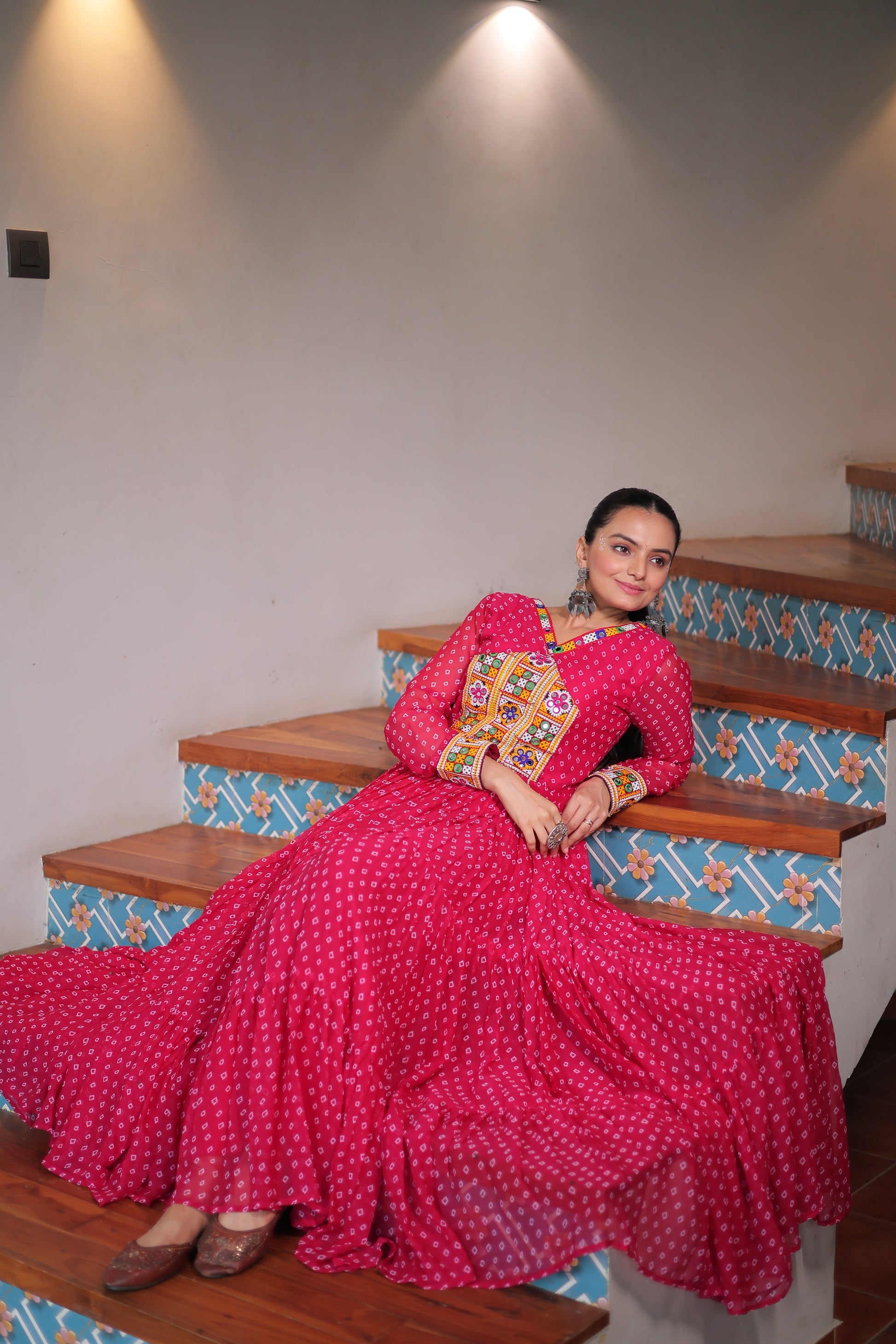 TILTON NAVRATRI SPECIAL BANDHANI PRINT GOWN WITH KUTCHI PATCHWORK