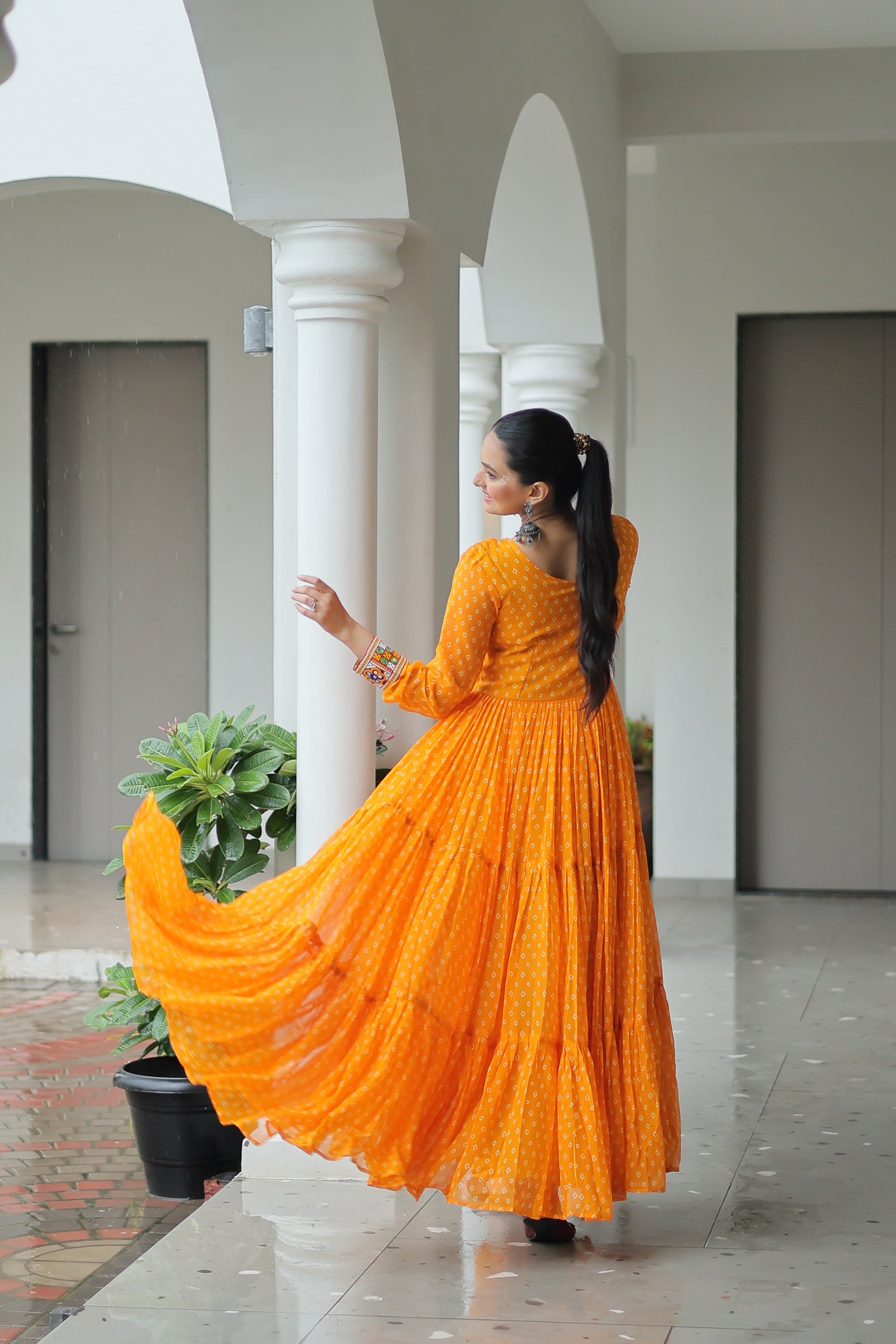 TILTON NAVRATRI SPECIAL BANDHANI PRINT GOWN WITH KUTCHI PATCHWORK