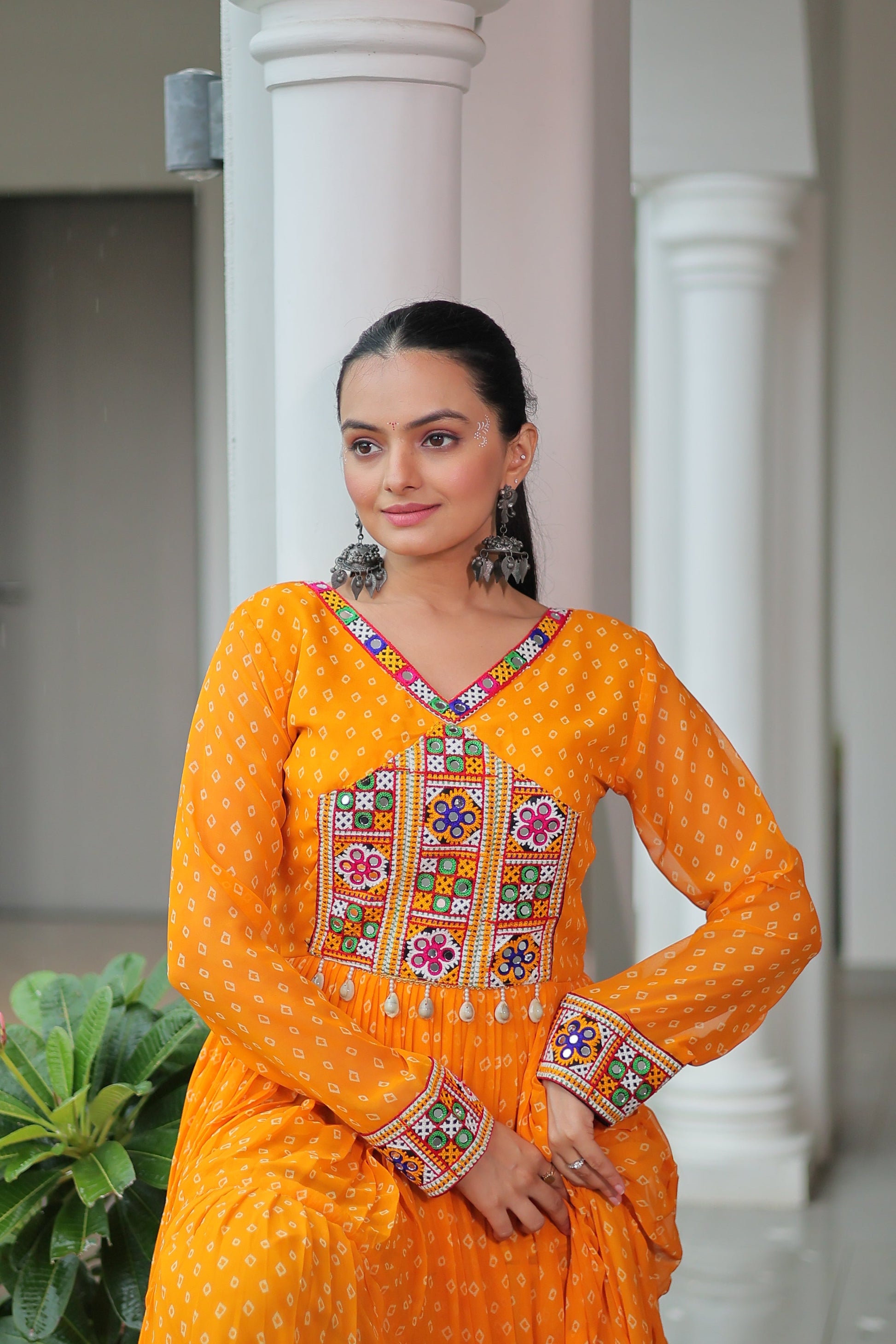 TILTON NAVRATRI SPECIAL BANDHANI PRINT GOWN WITH KUTCHI PATCHWORK