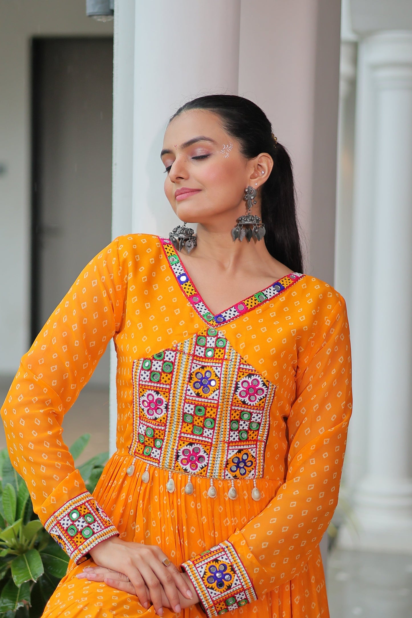 TILTON NAVRATRI SPECIAL BANDHANI PRINT GOWN WITH KUTCHI PATCHWORK