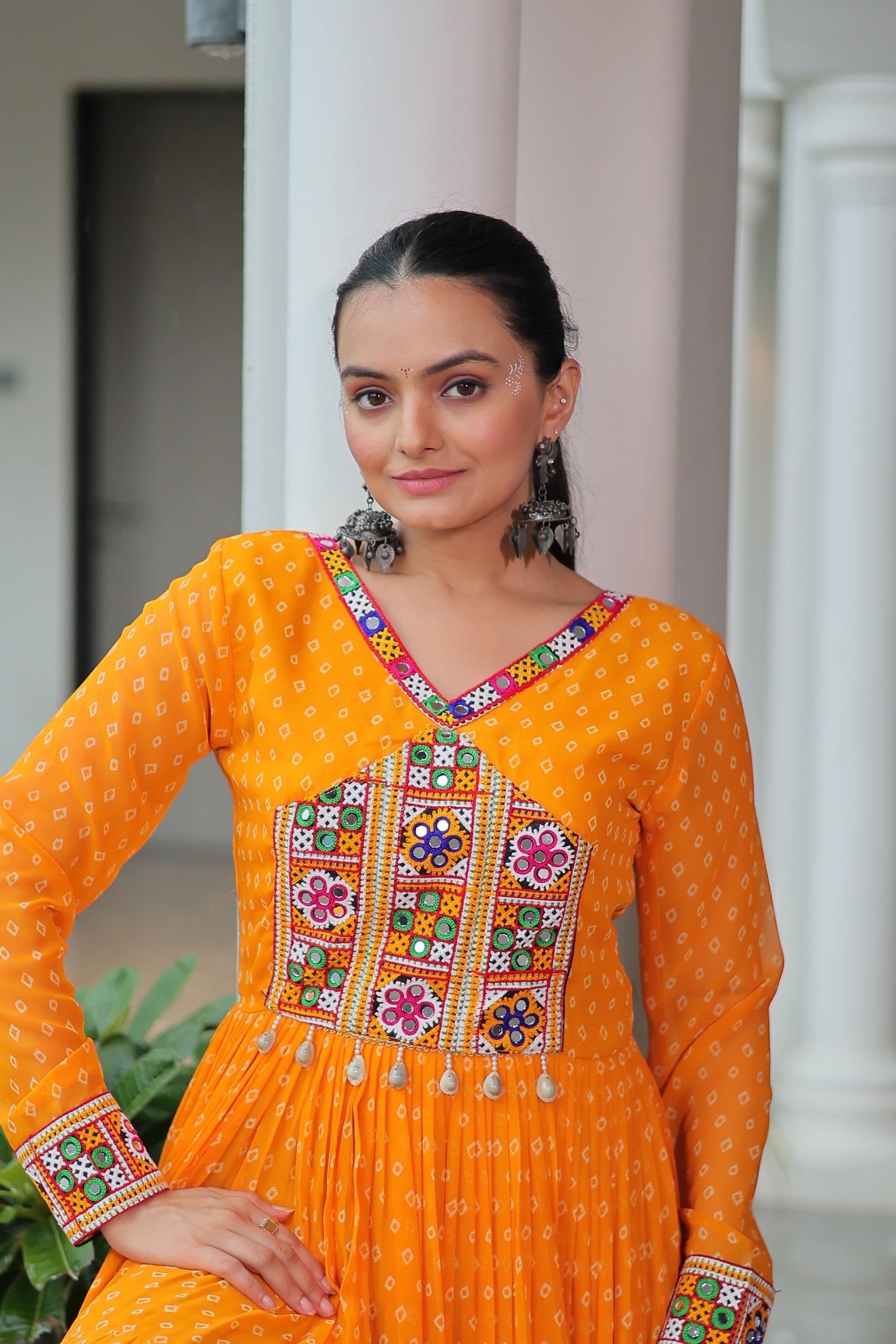 TILTON NAVRATRI SPECIAL BANDHANI PRINT GOWN WITH KUTCHI PATCHWORK