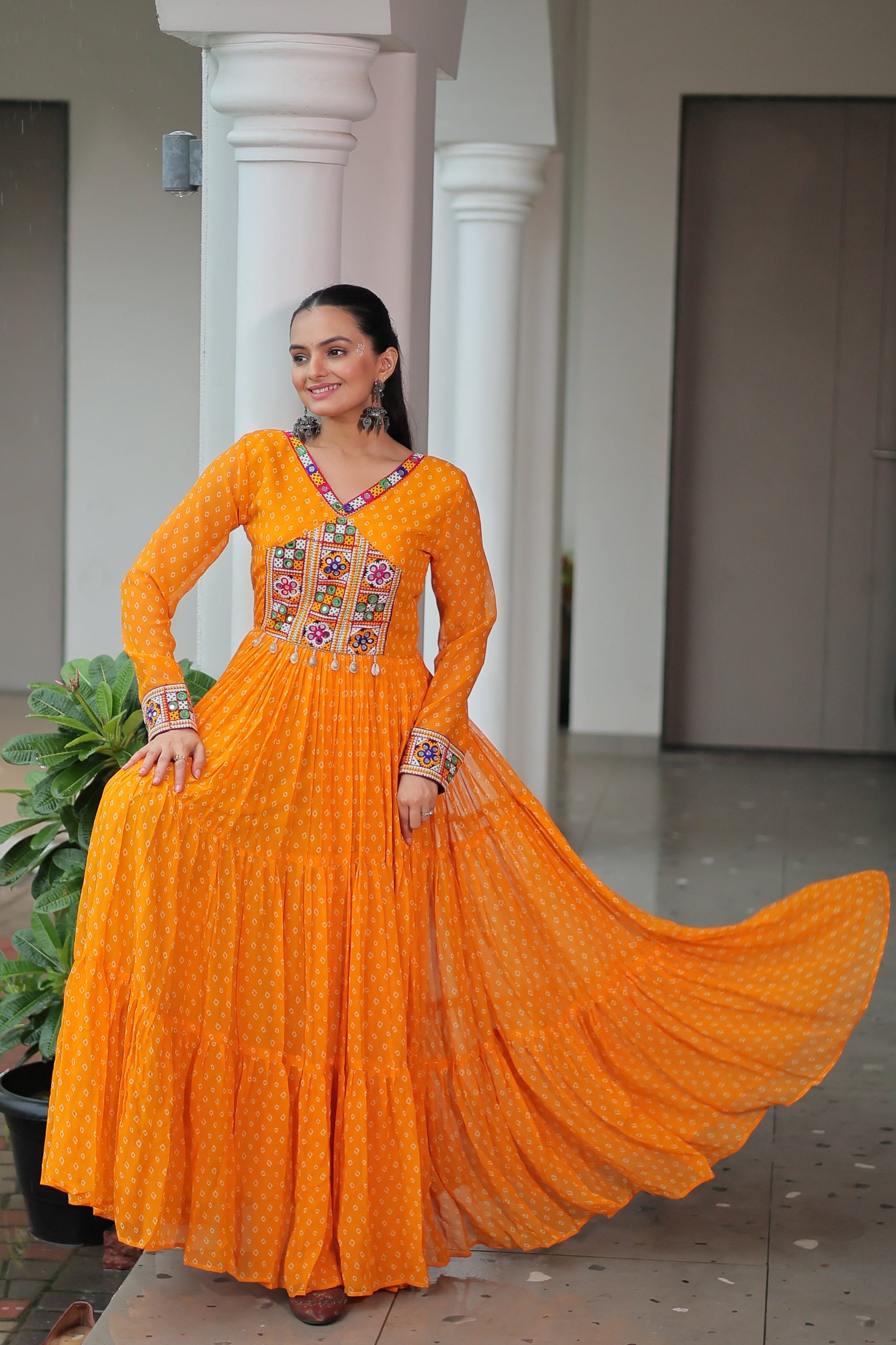 TILTON NAVRATRI SPECIAL BANDHANI PRINT GOWN WITH KUTCHI PATCHWORK