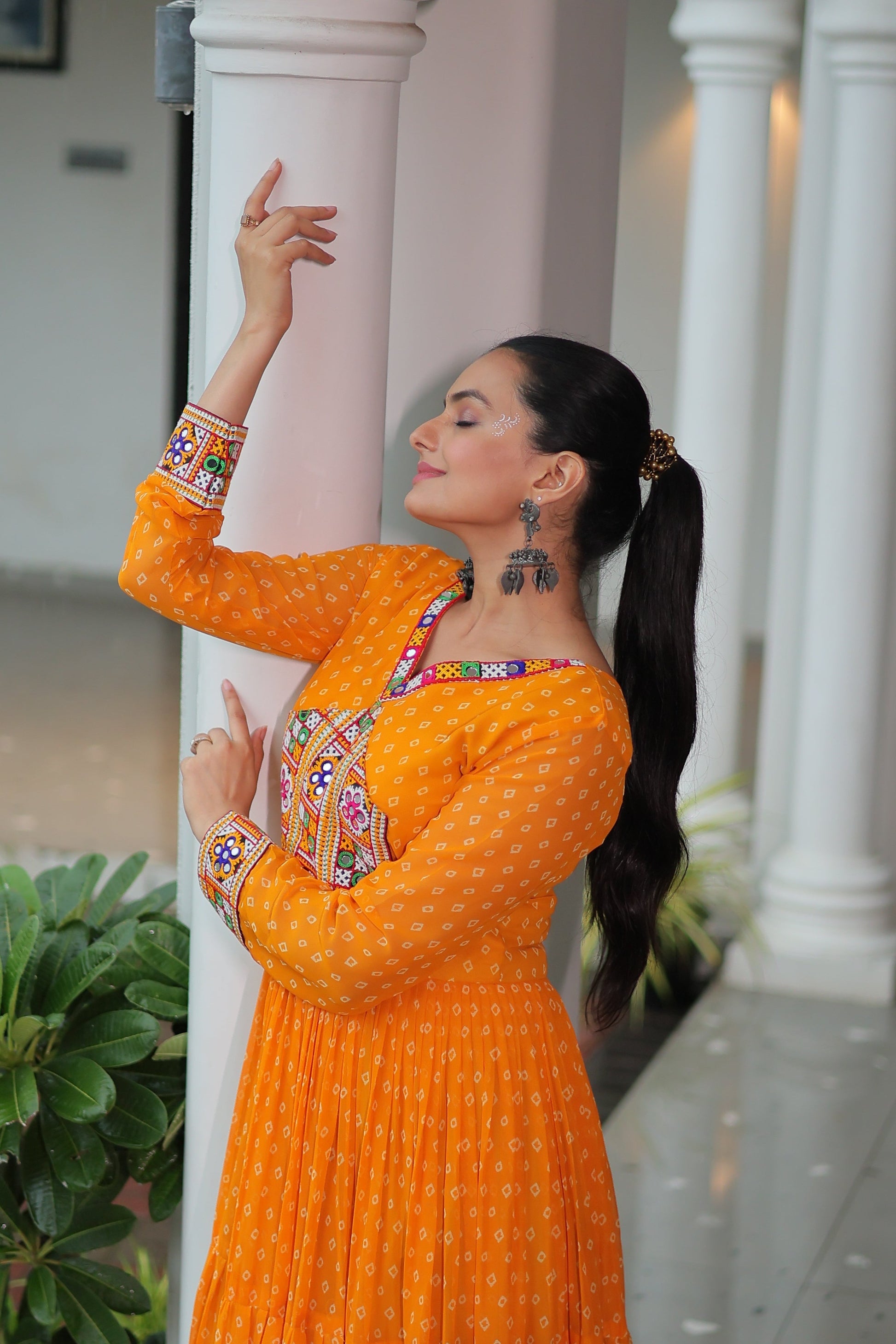TILTON NAVRATRI SPECIAL BANDHANI PRINT GOWN WITH KUTCHI PATCHWORK