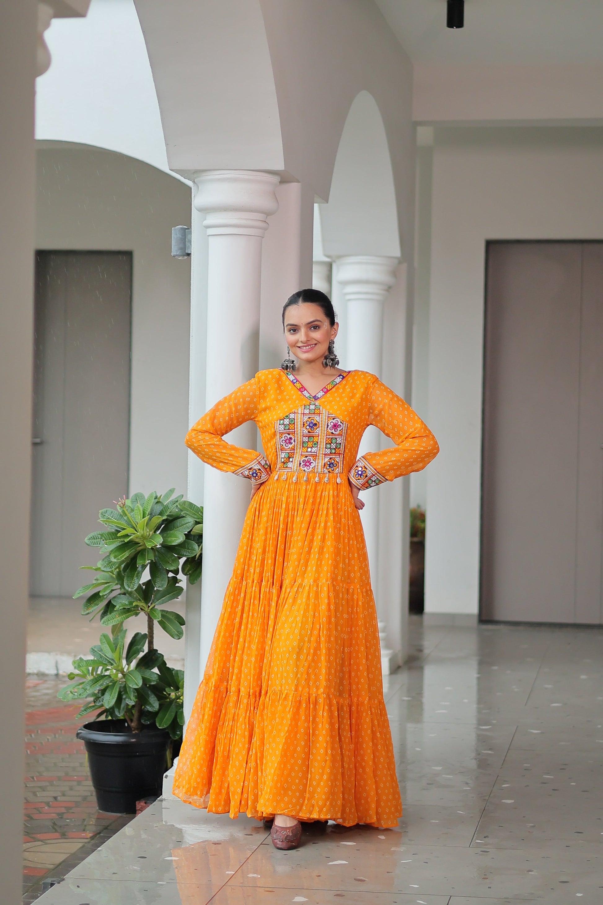 TILTON NAVRATRI SPECIAL BANDHANI PRINT GOWN WITH KUTCHI PATCHWORK