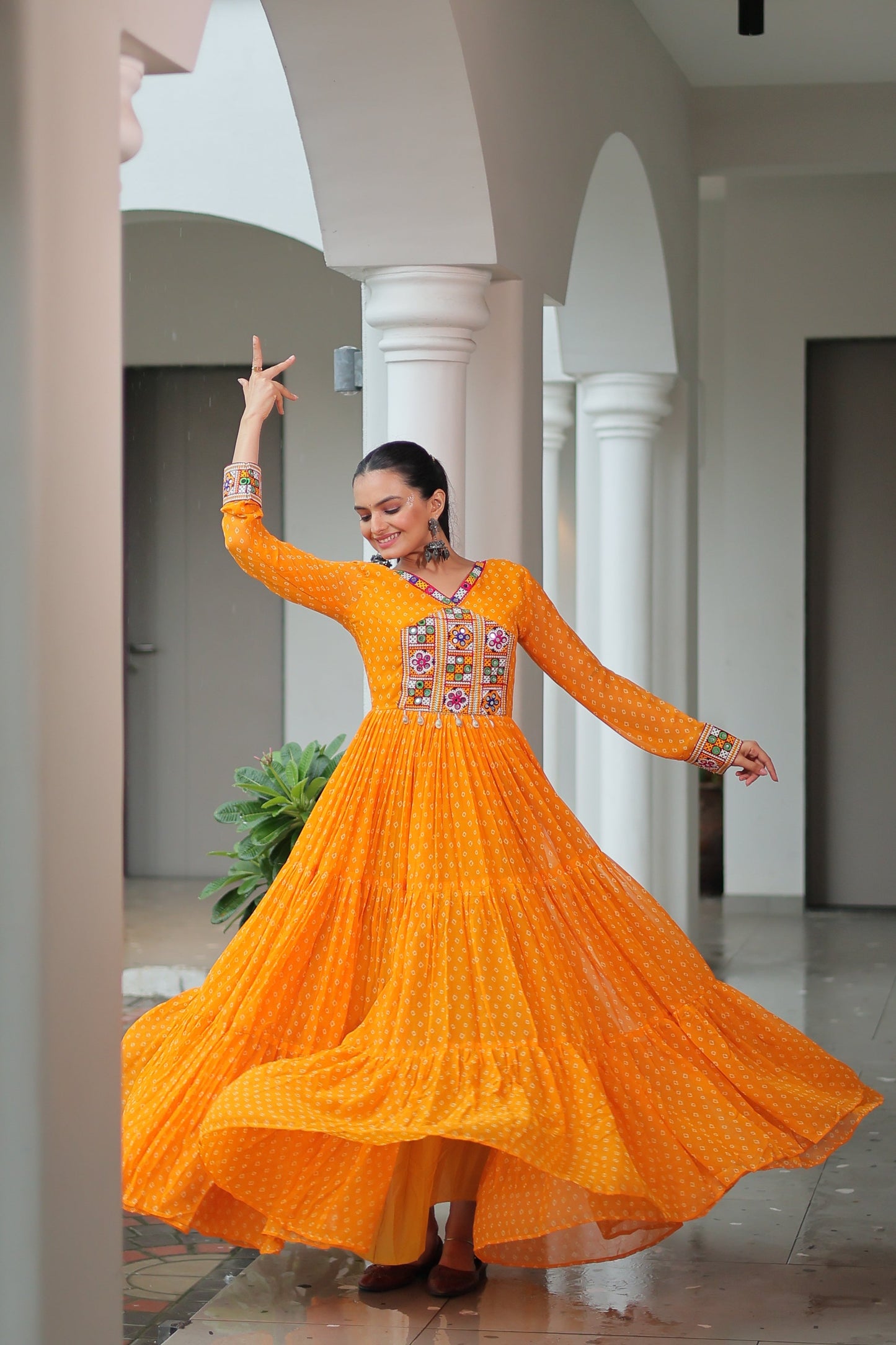 TILTON NAVRATRI SPECIAL BANDHANI PRINT GOWN WITH KUTCHI PATCHWORK