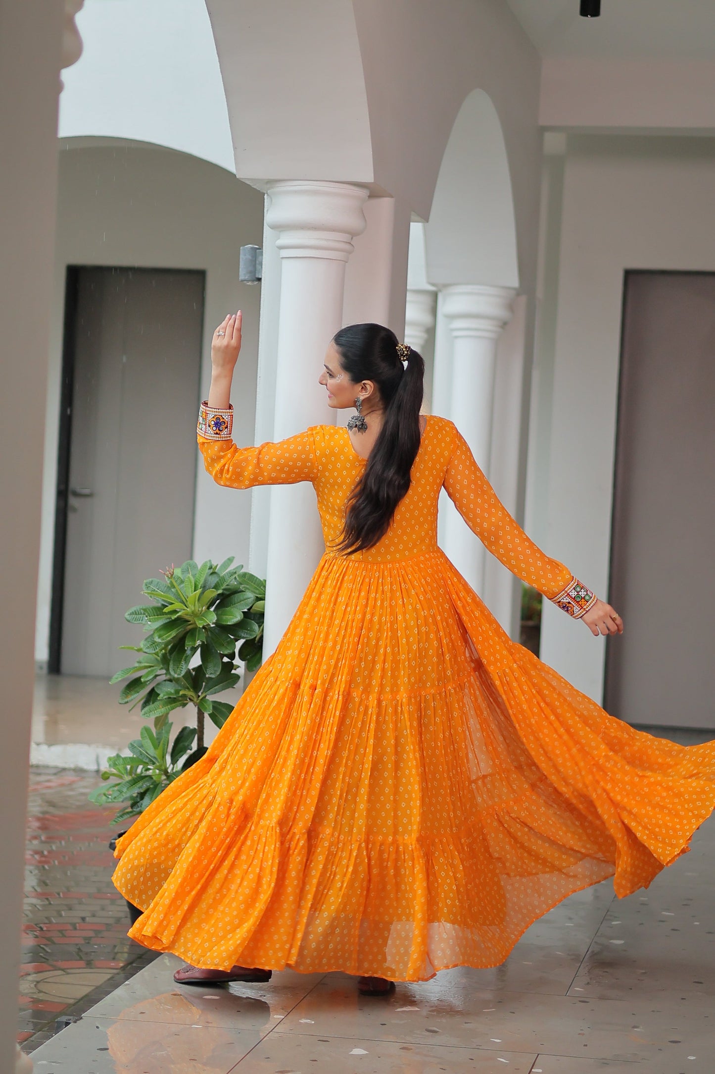 TILTON NAVRATRI SPECIAL BANDHANI PRINT GOWN WITH KUTCHI PATCHWORK