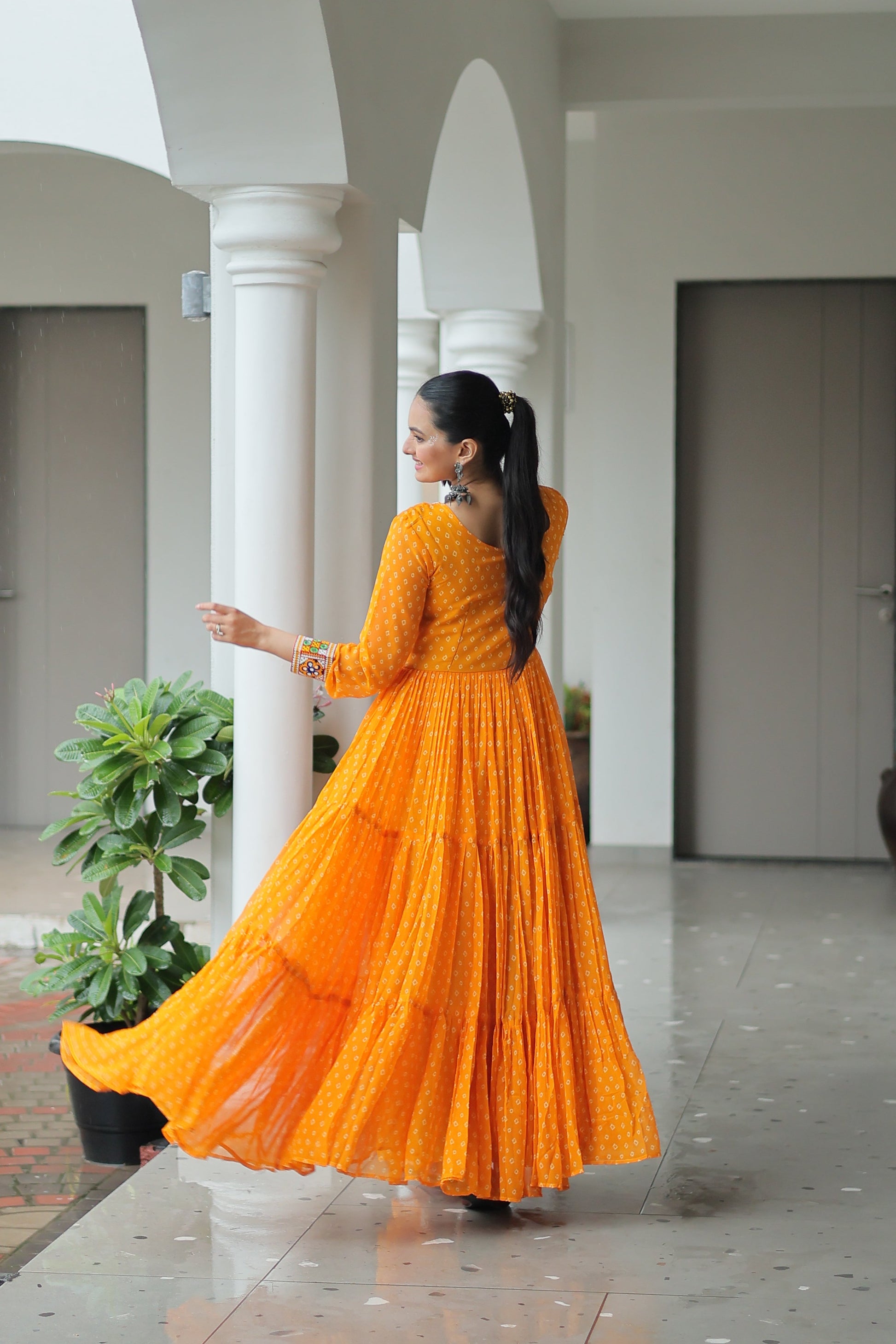 TILTON NAVRATRI SPECIAL BANDHANI PRINT GOWN WITH KUTCHI PATCHWORK