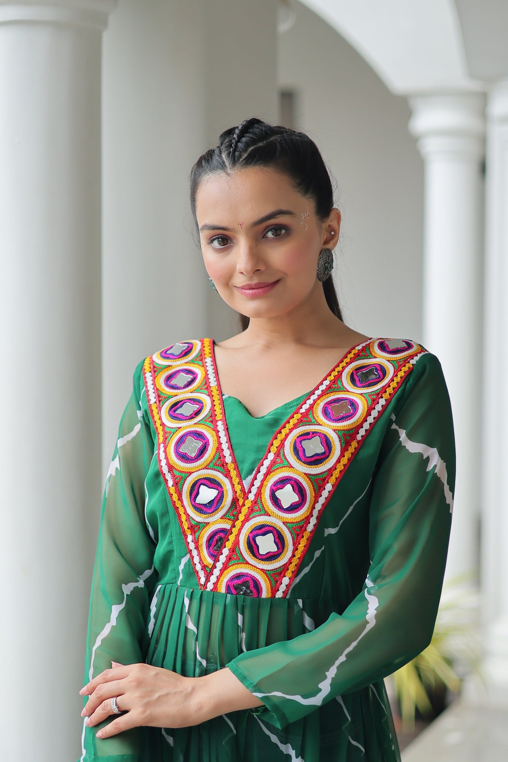 TILTON NAVRATRI SPECIAL LEHRIYA PRINT KURTI WITH KUTCHI PATCHWORK