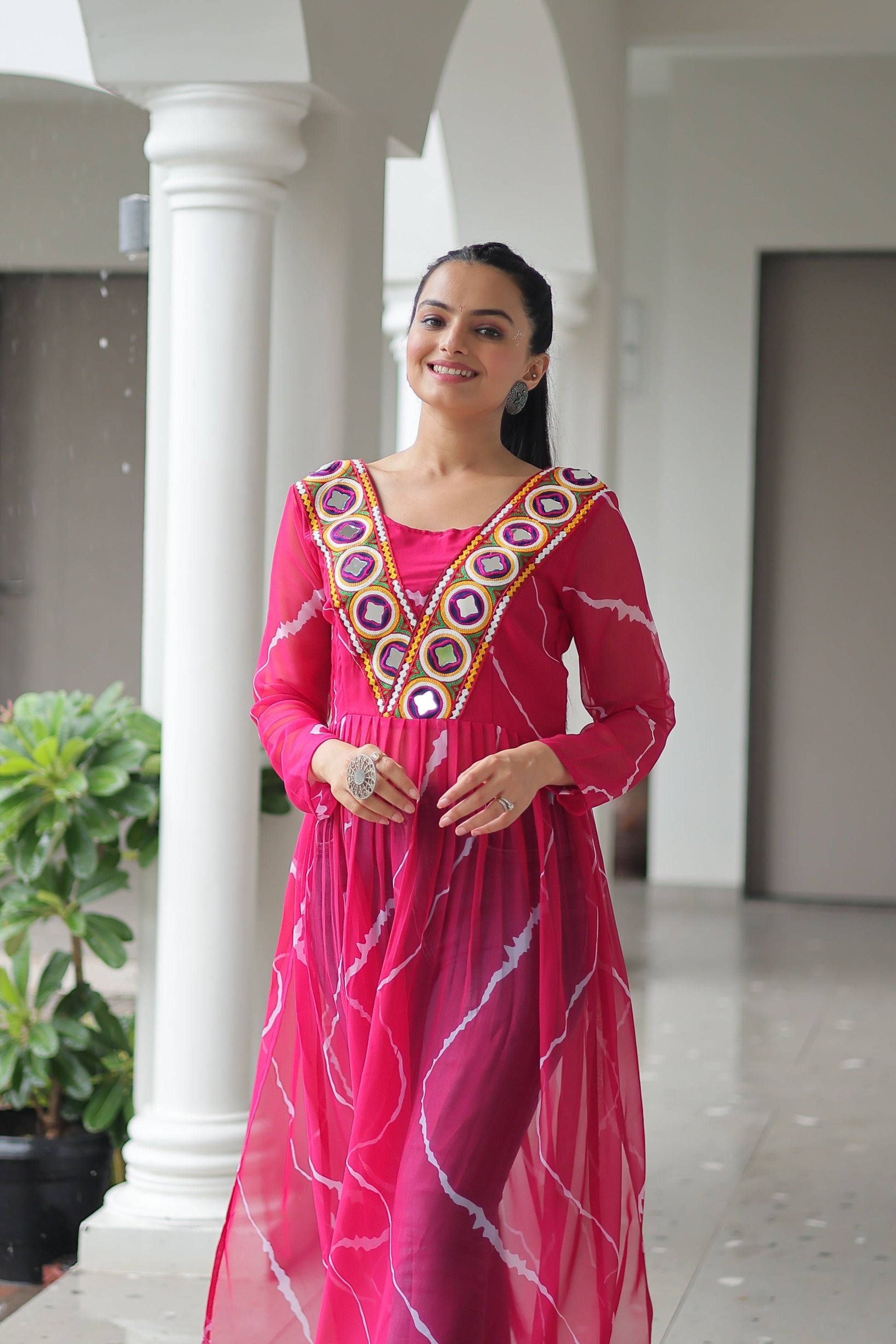 TILTON NAVRATRI SPECIAL LEHRIYA PRINT KURTI WITH KUTCHI PATCHWORK