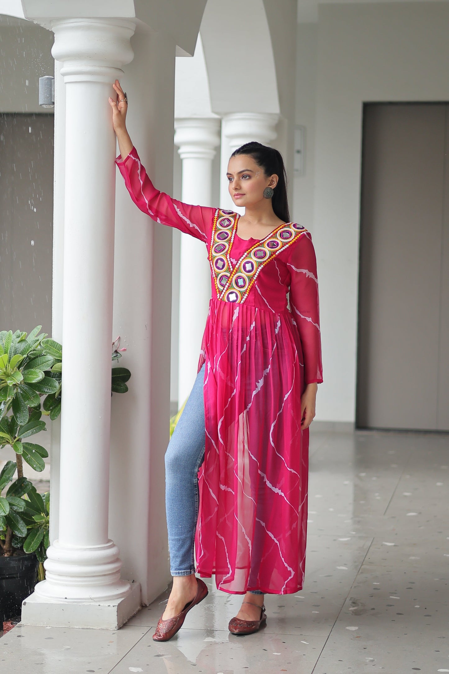 TILTON NAVRATRI SPECIAL LEHRIYA PRINT KURTI WITH KUTCHI PATCHWORK