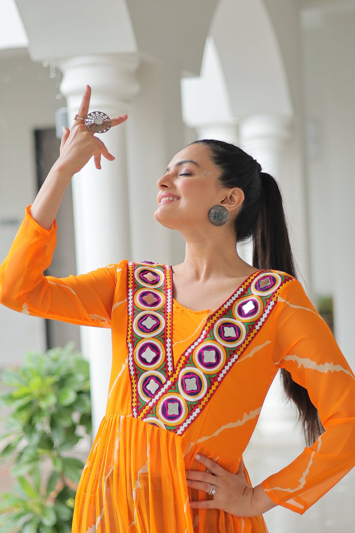 TILTON NAVRATRI SPECIAL LEHRIYA PRINT KURTI WITH KUTCHI PATCHWORK