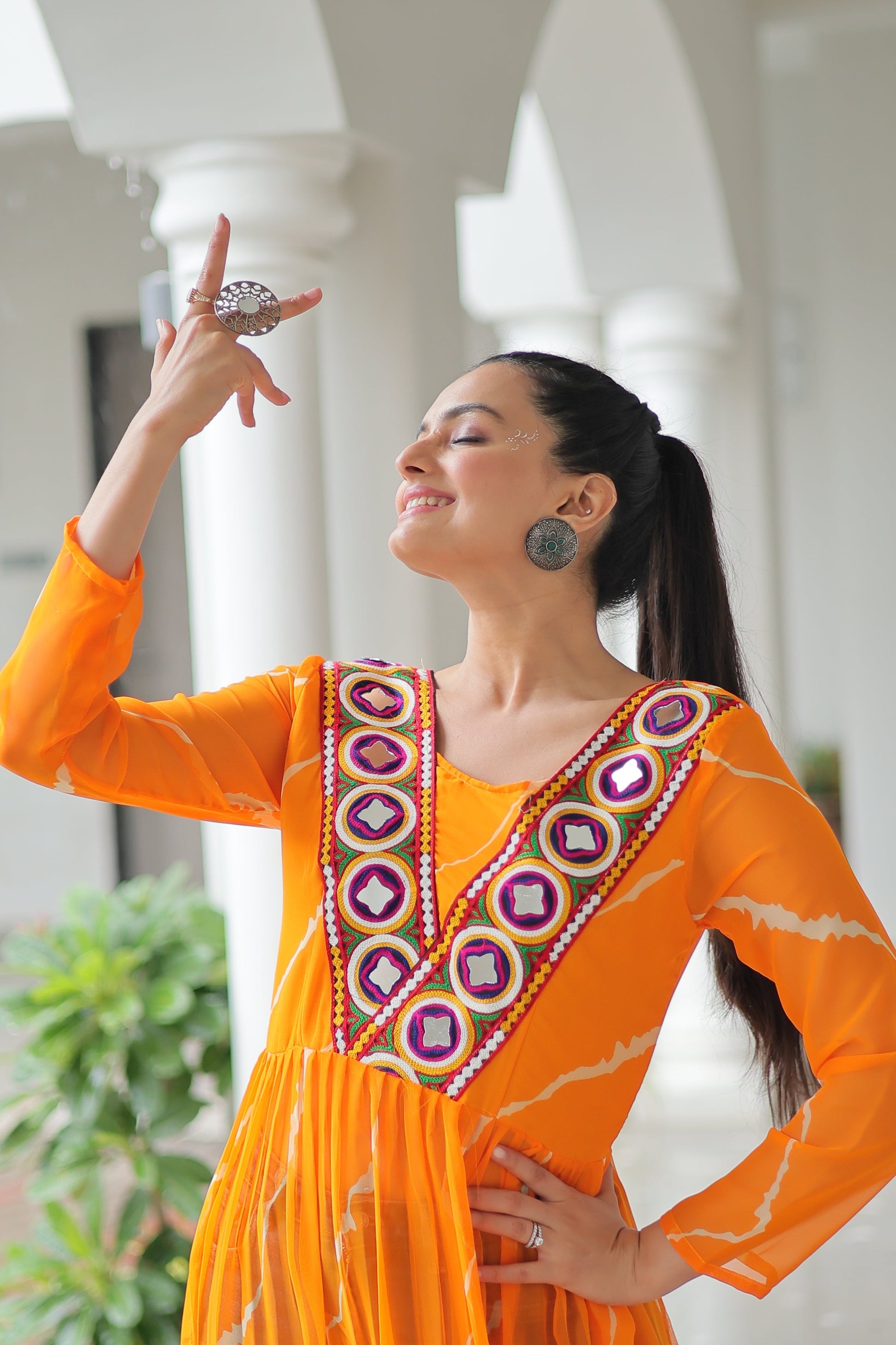 TILTON NAVRATRI SPECIAL LEHRIYA PRINT KURTI WITH KUTCHI PATCHWORK