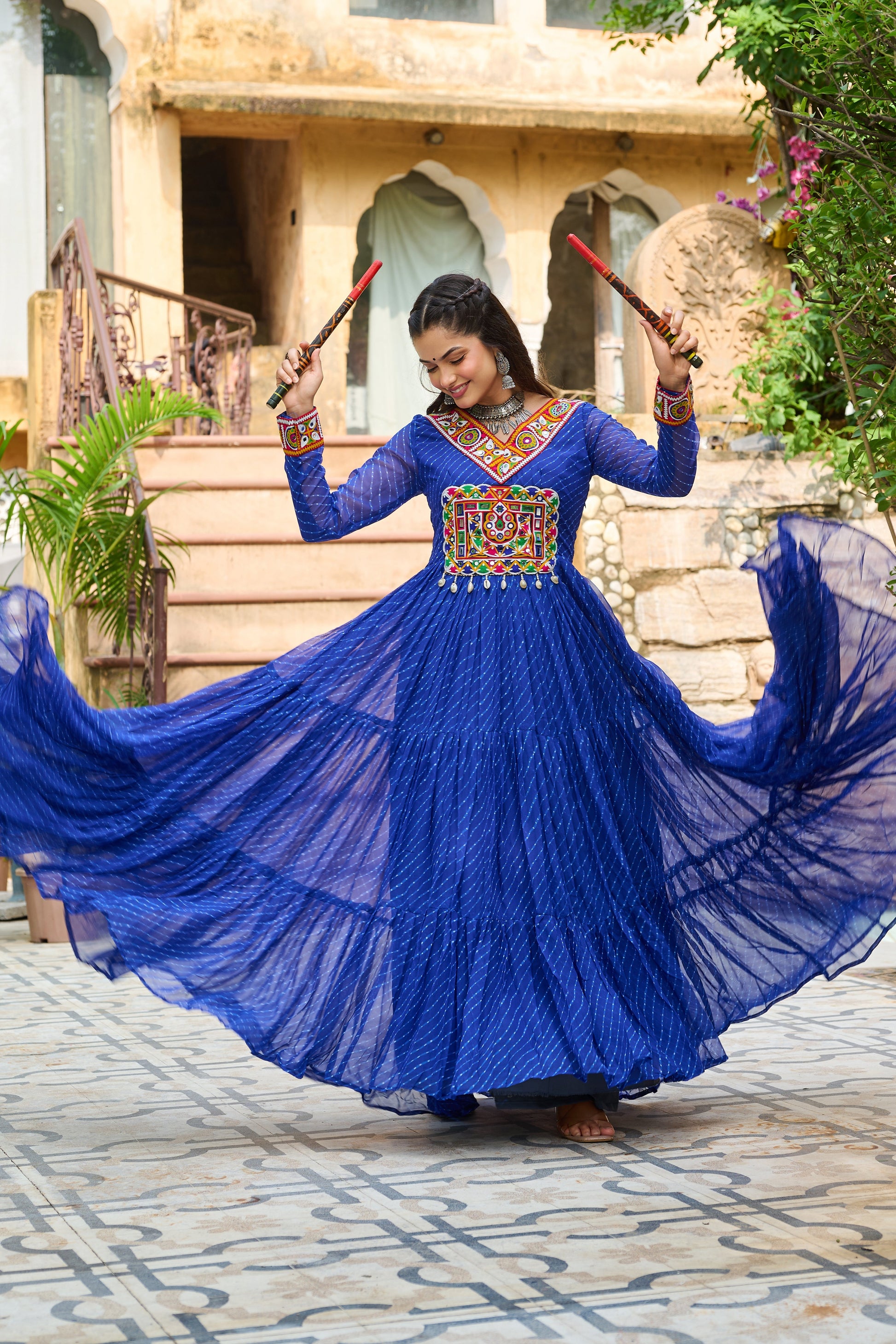 TILTON LAHERIYA PRINT PATCHWORK GOWN