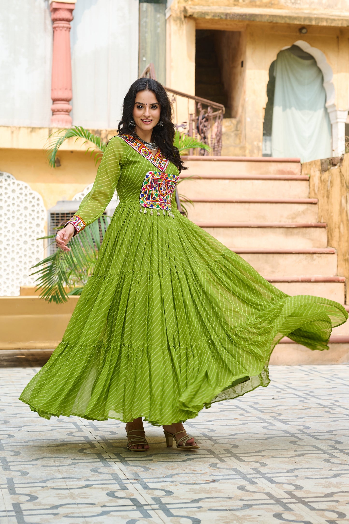 TILTON LAHERIYA PRINT PATCHWORK GOWN