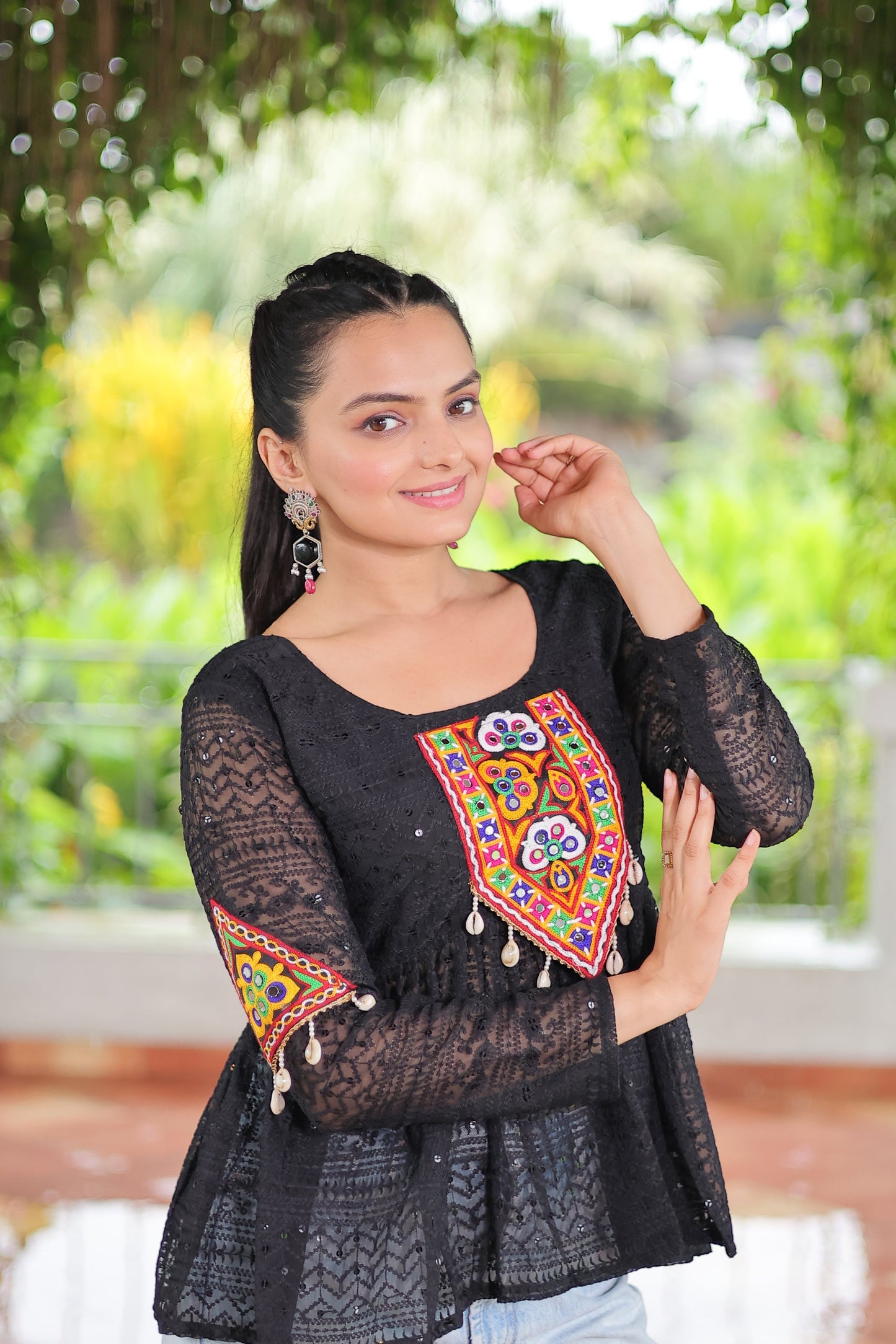 TILTON NAVRATRI SPECIAL GAMTHI PATCHWORK GEORGETTE TOP