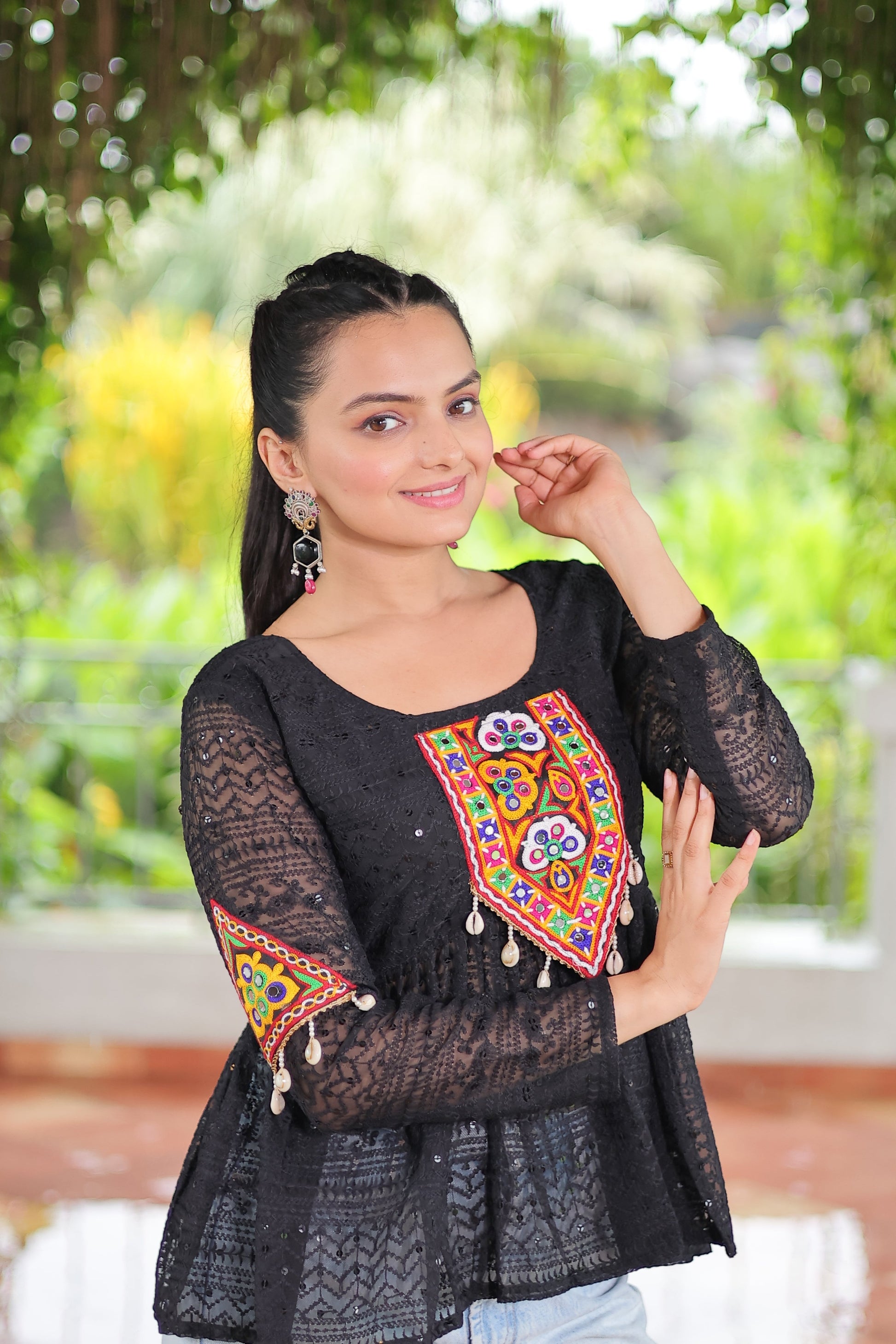 TILTON NAVRATRI SPECIAL GAMTHI PATCHWORK GEORGETTE TOP