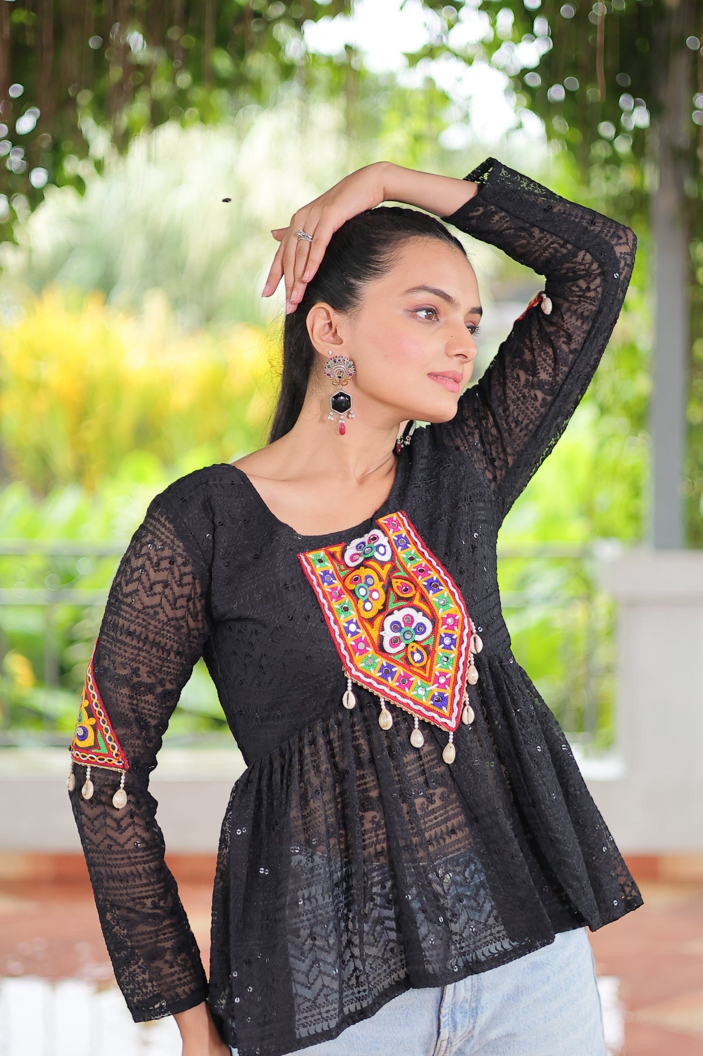 TILTON NAVRATRI SPECIAL GAMTHI PATCHWORK GEORGETTE TOP