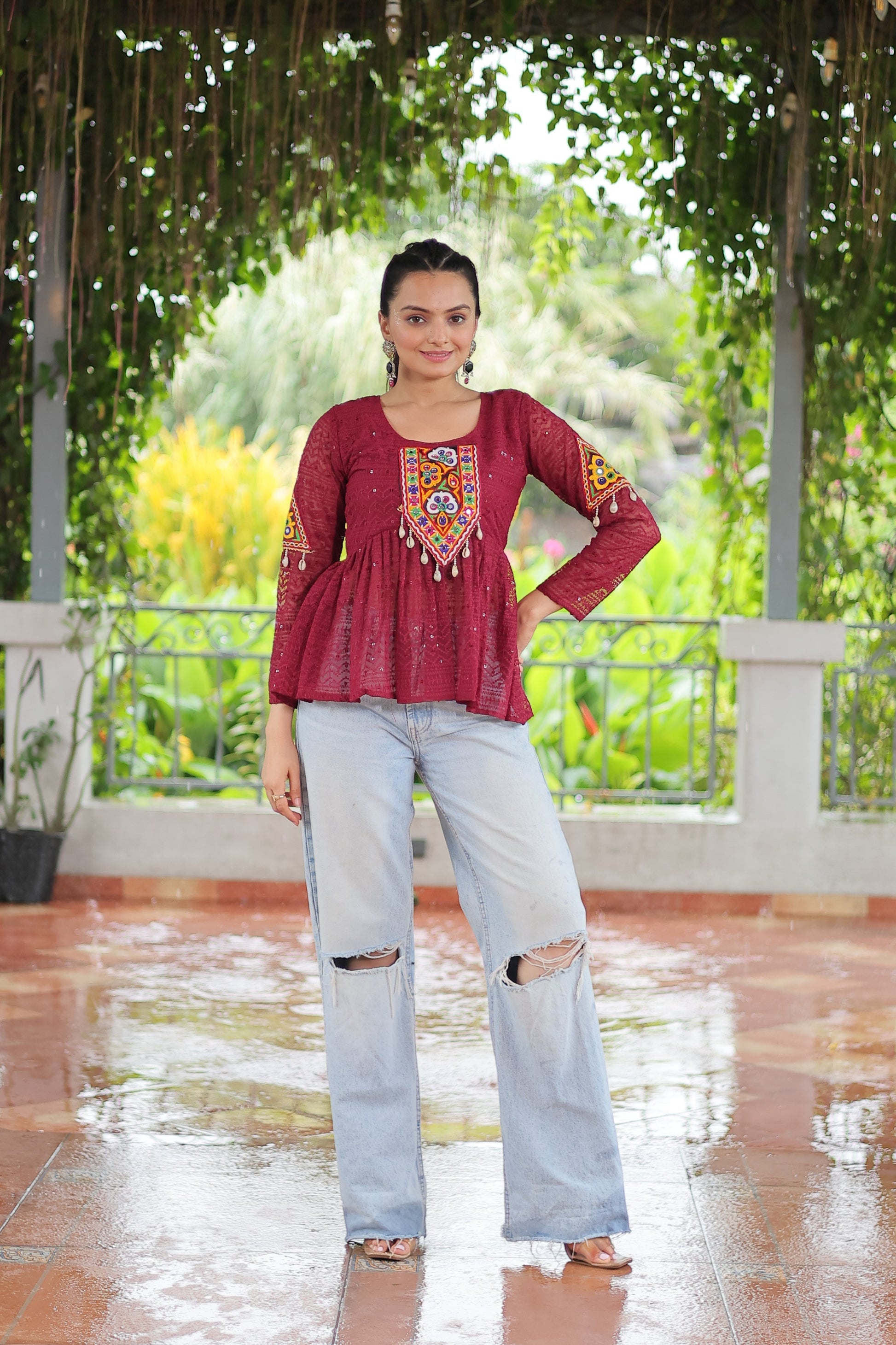 TILTON NAVRATRI SPECIAL GAMTHI PATCHWORK GEORGETTE TOP