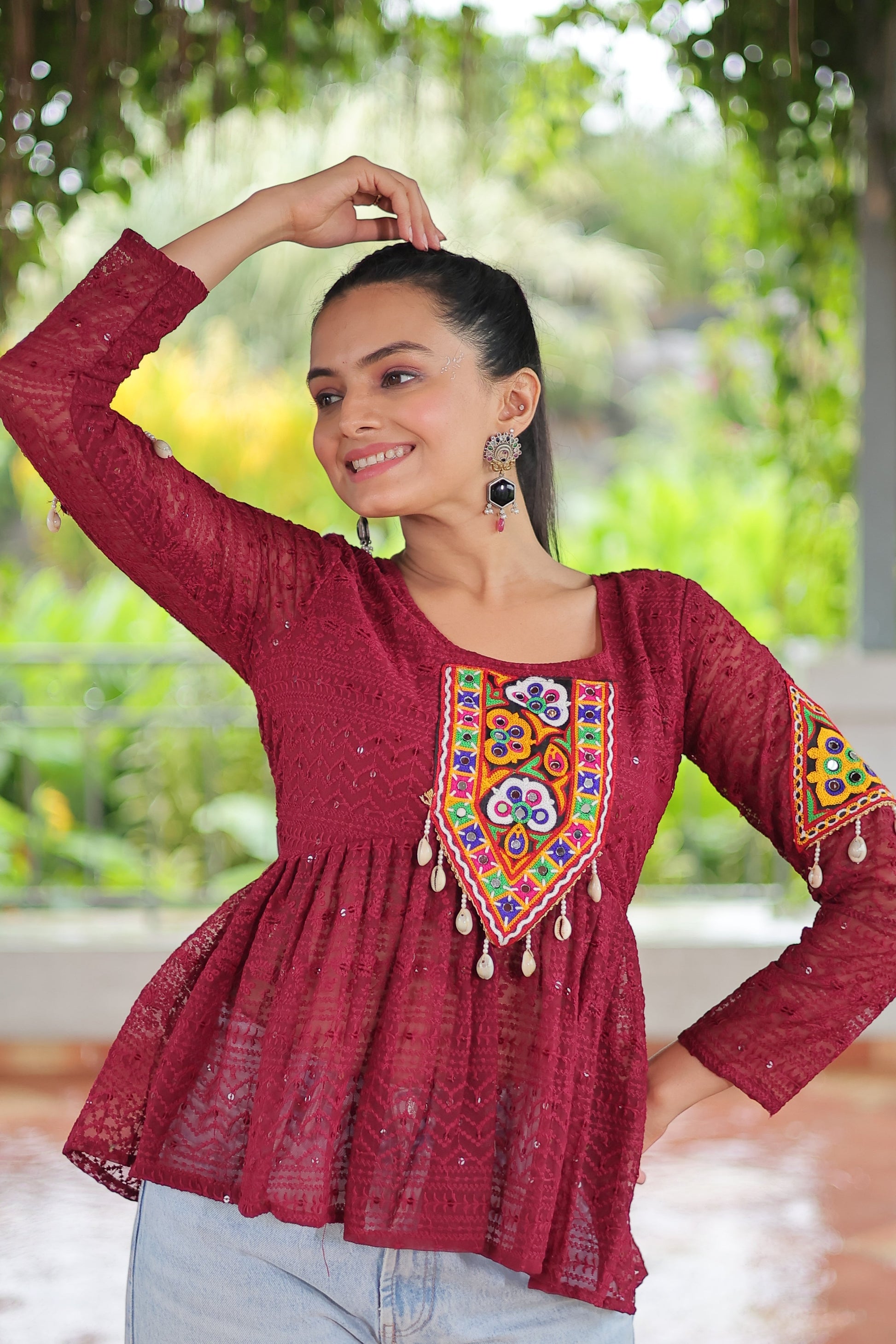 TILTON NAVRATRI SPECIAL GAMTHI PATCHWORK GEORGETTE TOP