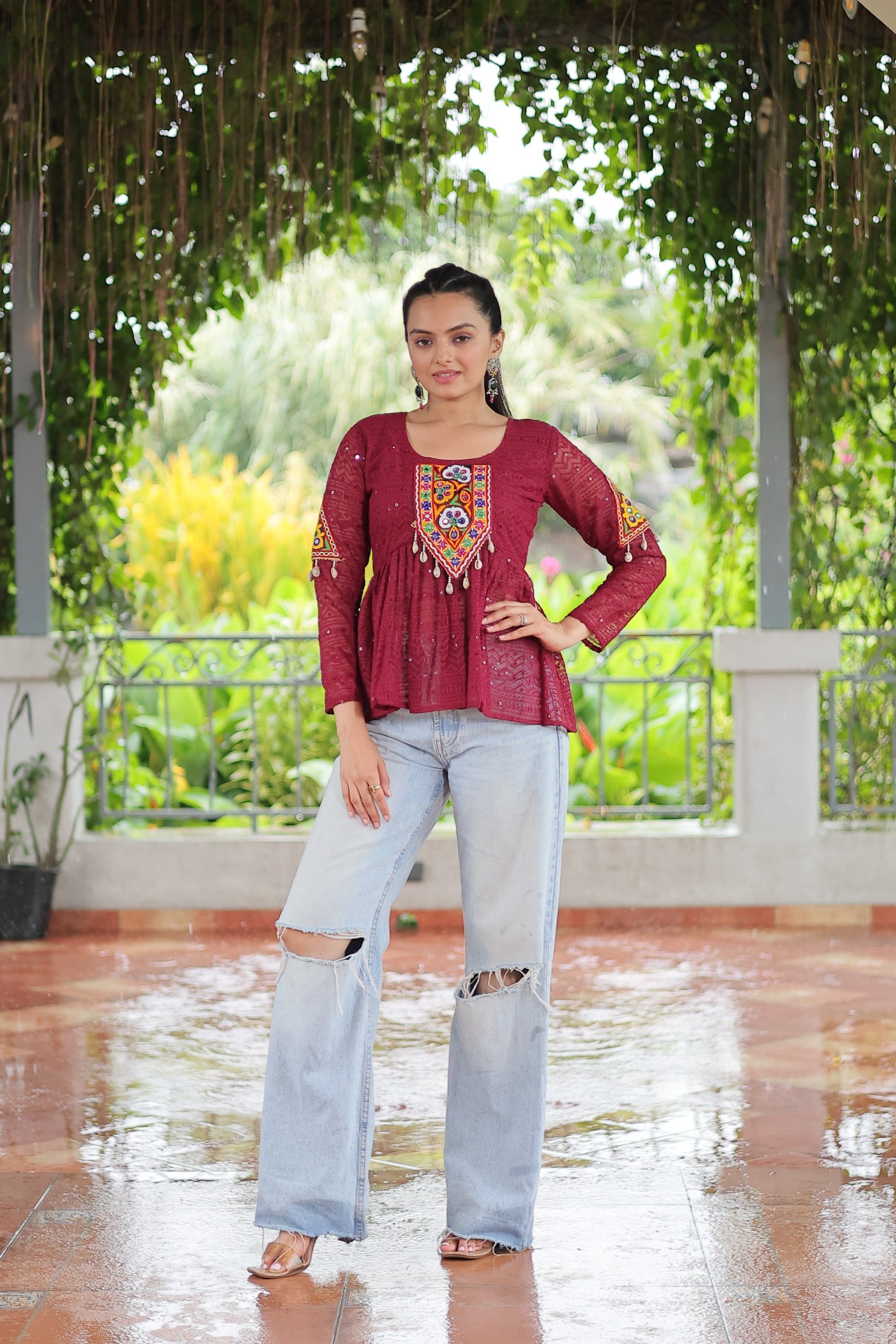 TILTON NAVRATRI SPECIAL GAMTHI PATCHWORK GEORGETTE TOP