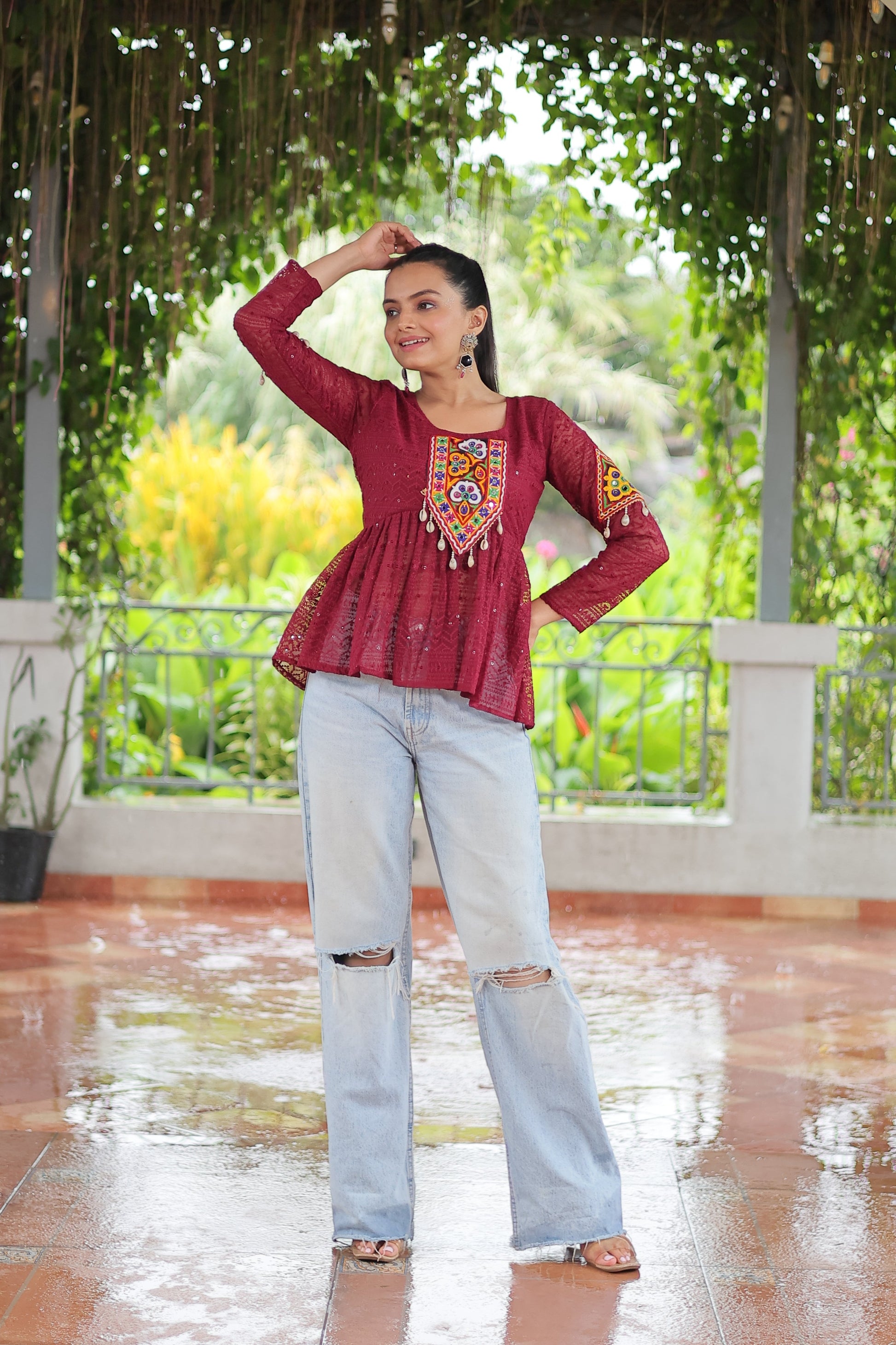 TILTON NAVRATRI SPECIAL GAMTHI PATCHWORK GEORGETTE TOP