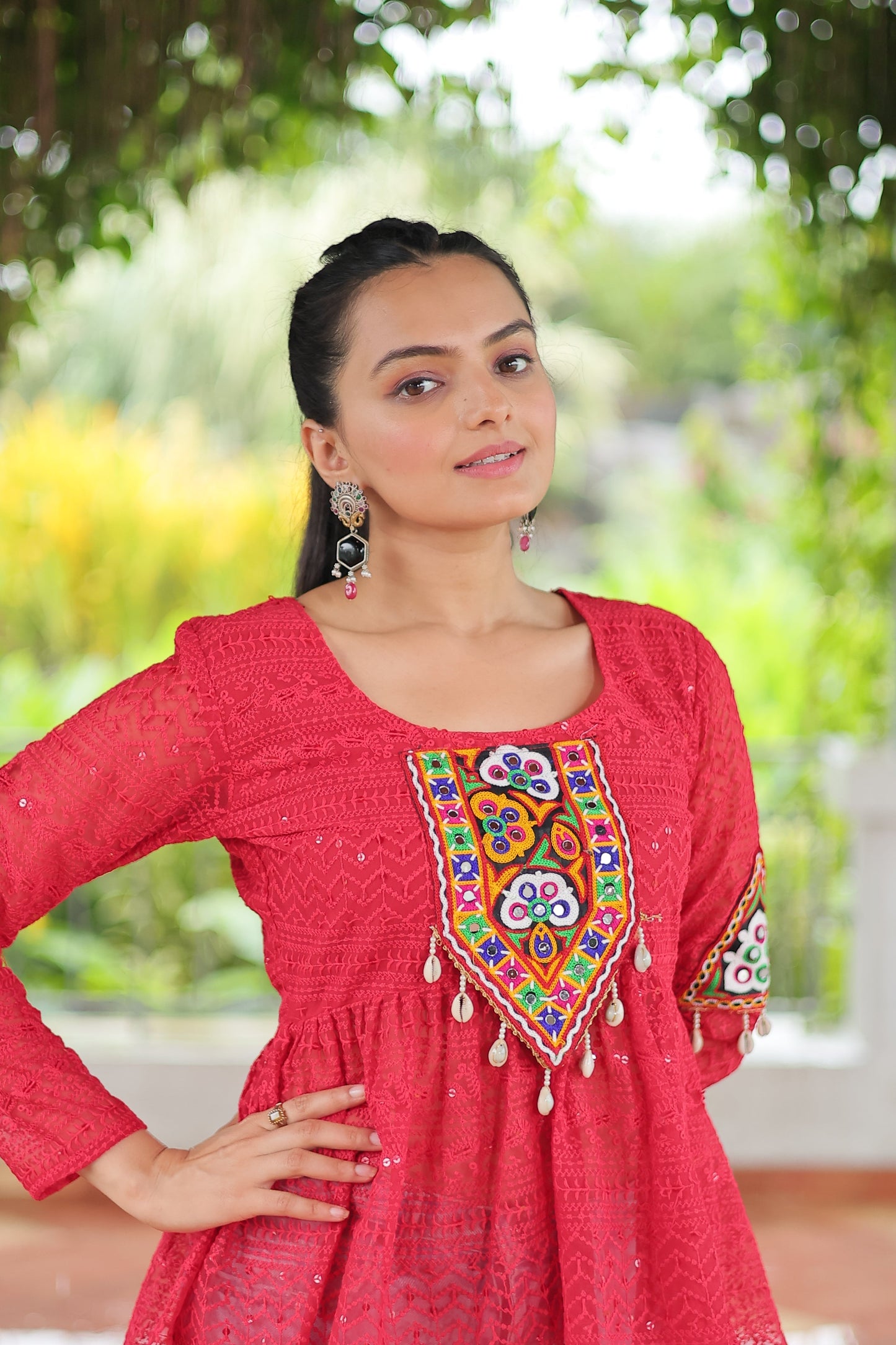 TILTON NAVRATRI SPECIAL GAMTHI PATCHWORK GEORGETTE TOP