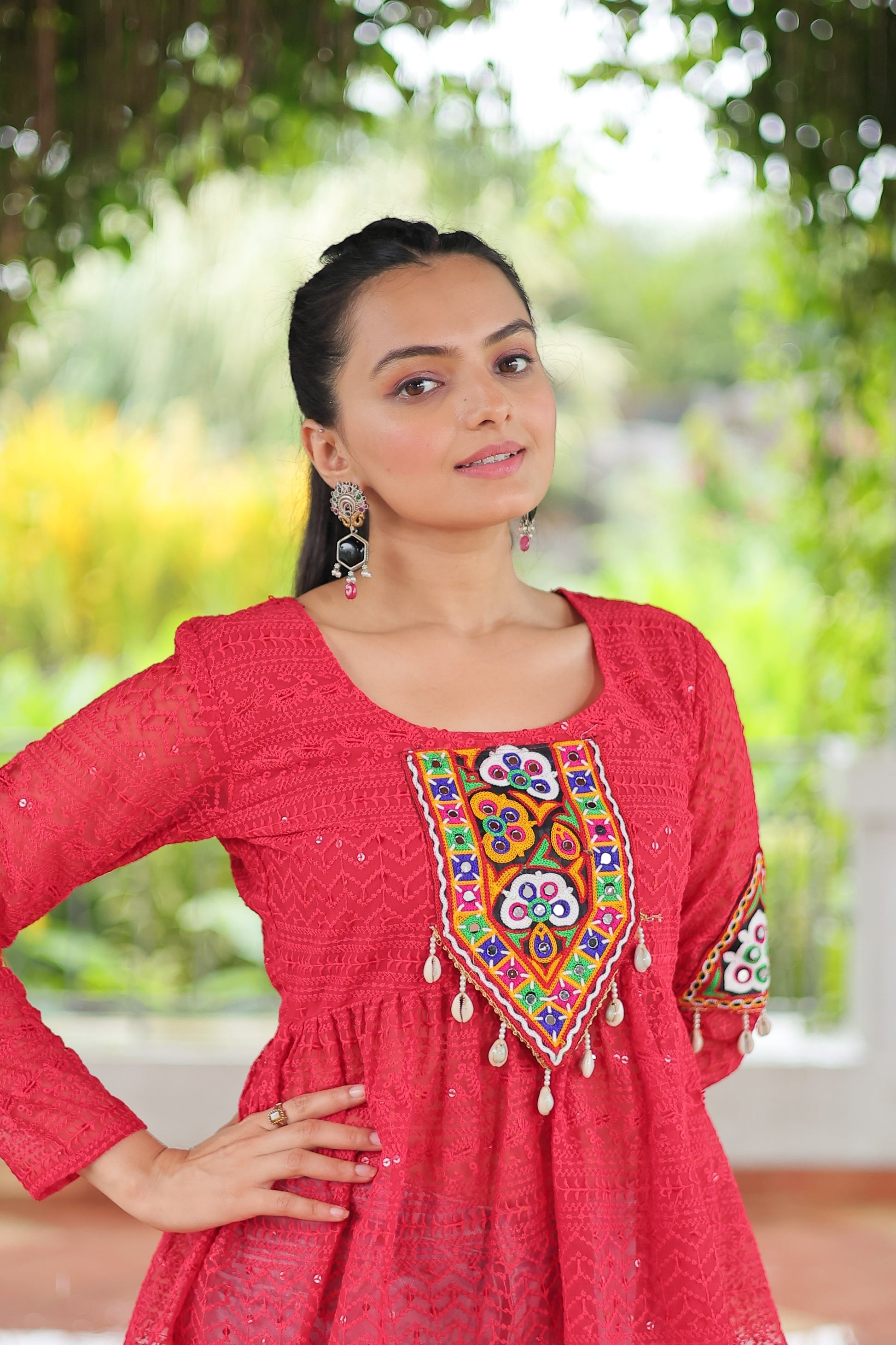 TILTON NAVRATRI SPECIAL GAMTHI PATCHWORK GEORGETTE TOP
