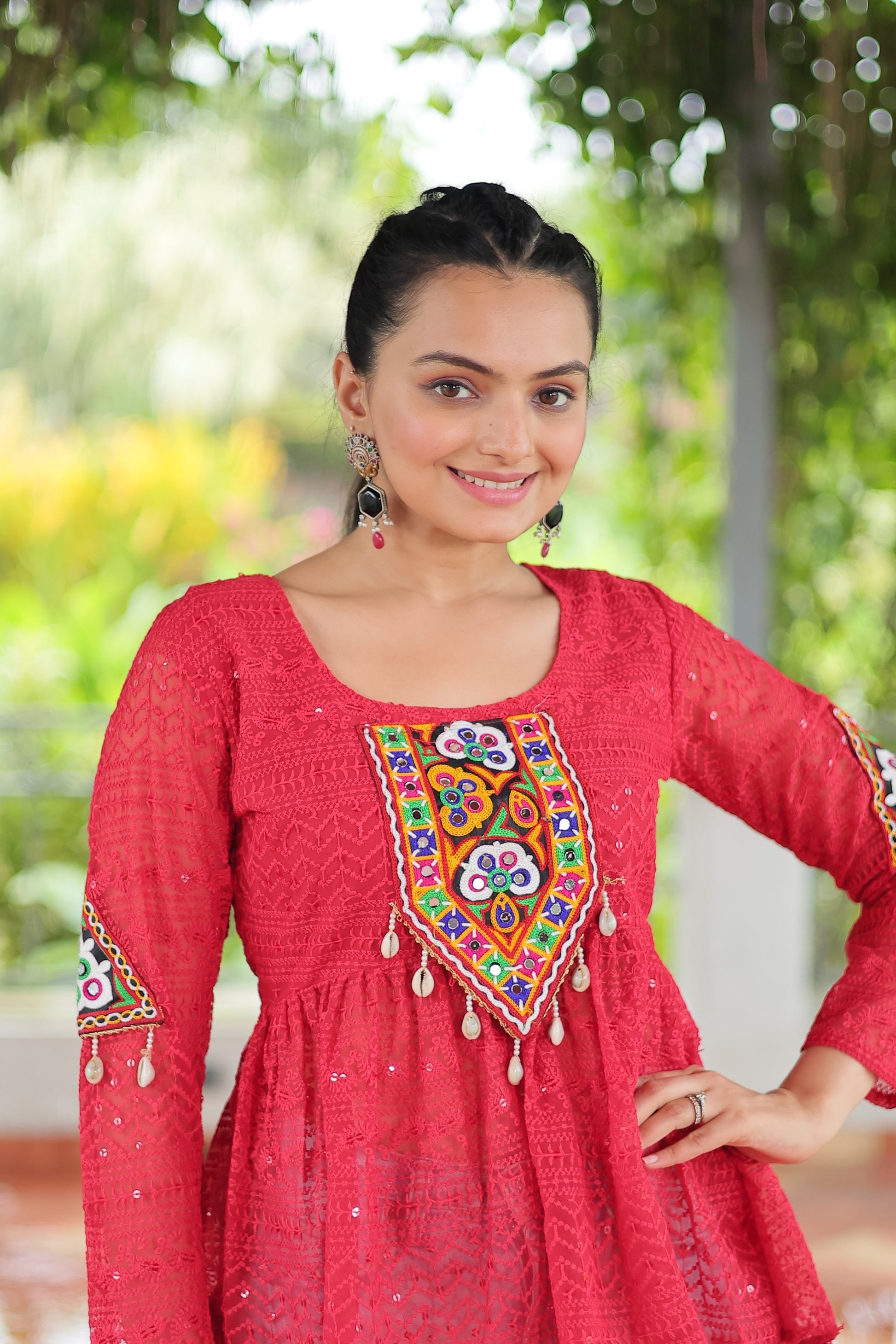 TILTON NAVRATRI SPECIAL GAMTHI PATCHWORK GEORGETTE TOP