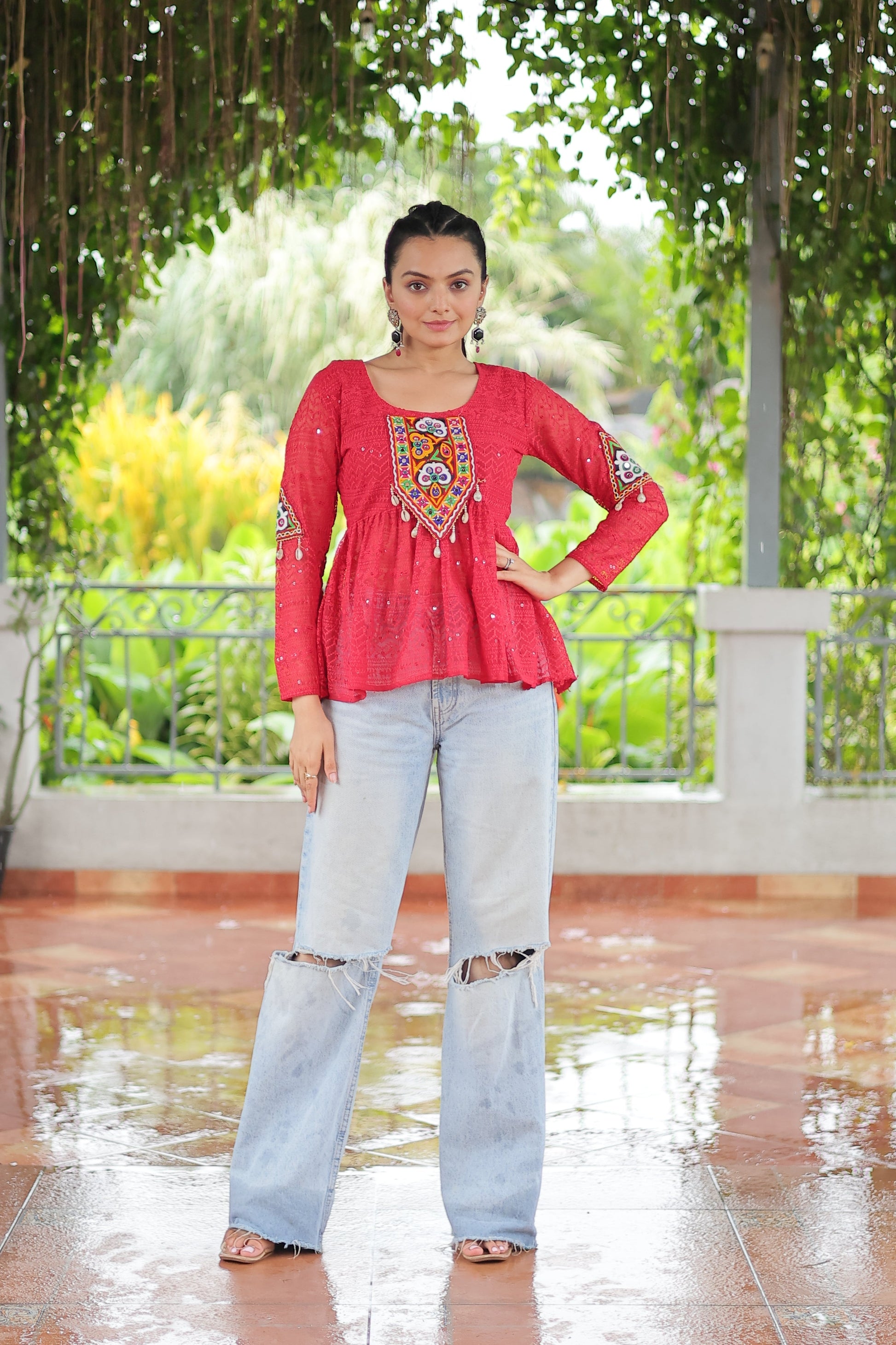 TILTON NAVRATRI SPECIAL GAMTHI PATCHWORK GEORGETTE TOP