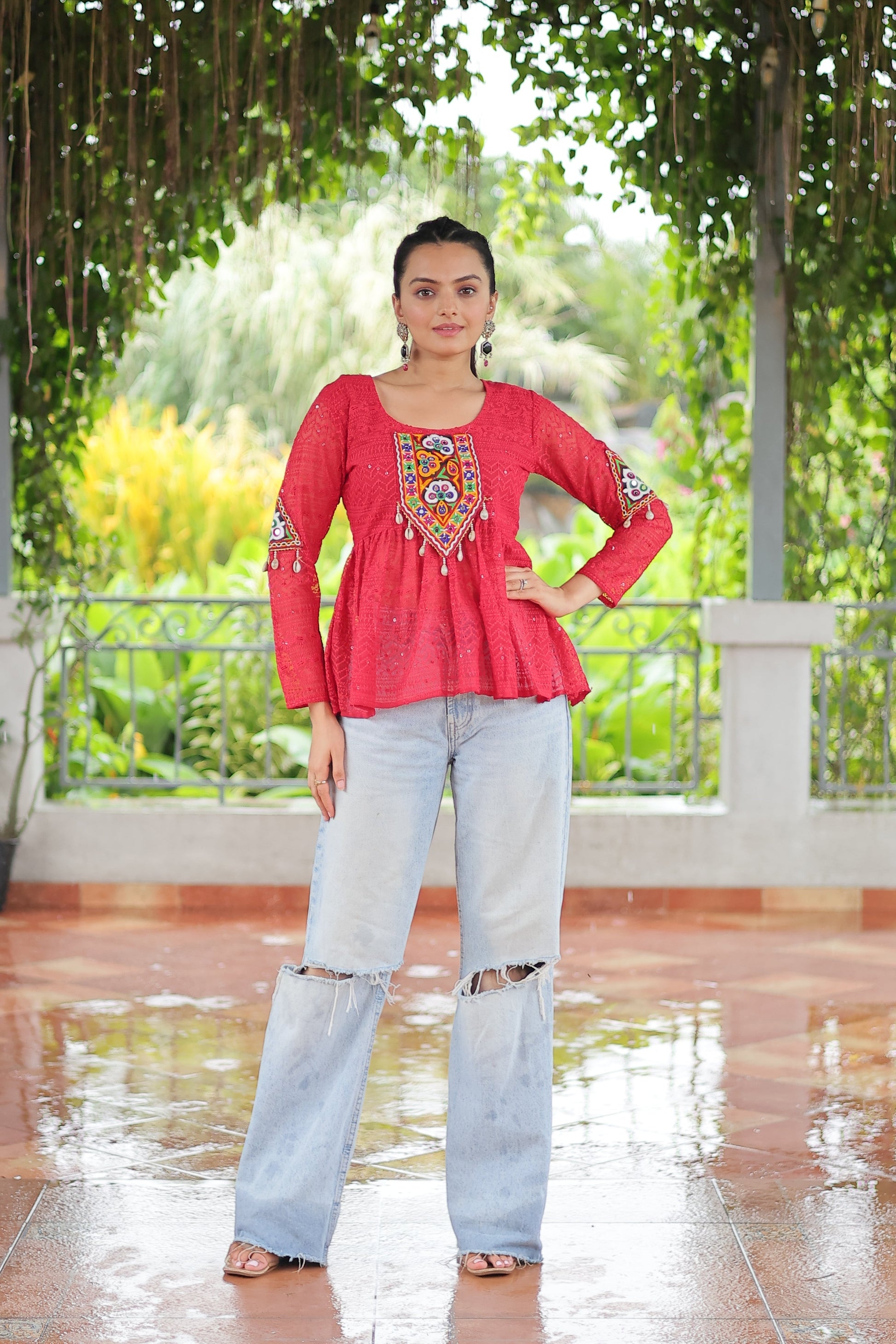 TILTON NAVRATRI SPECIAL GAMTHI PATCHWORK GEORGETTE TOP