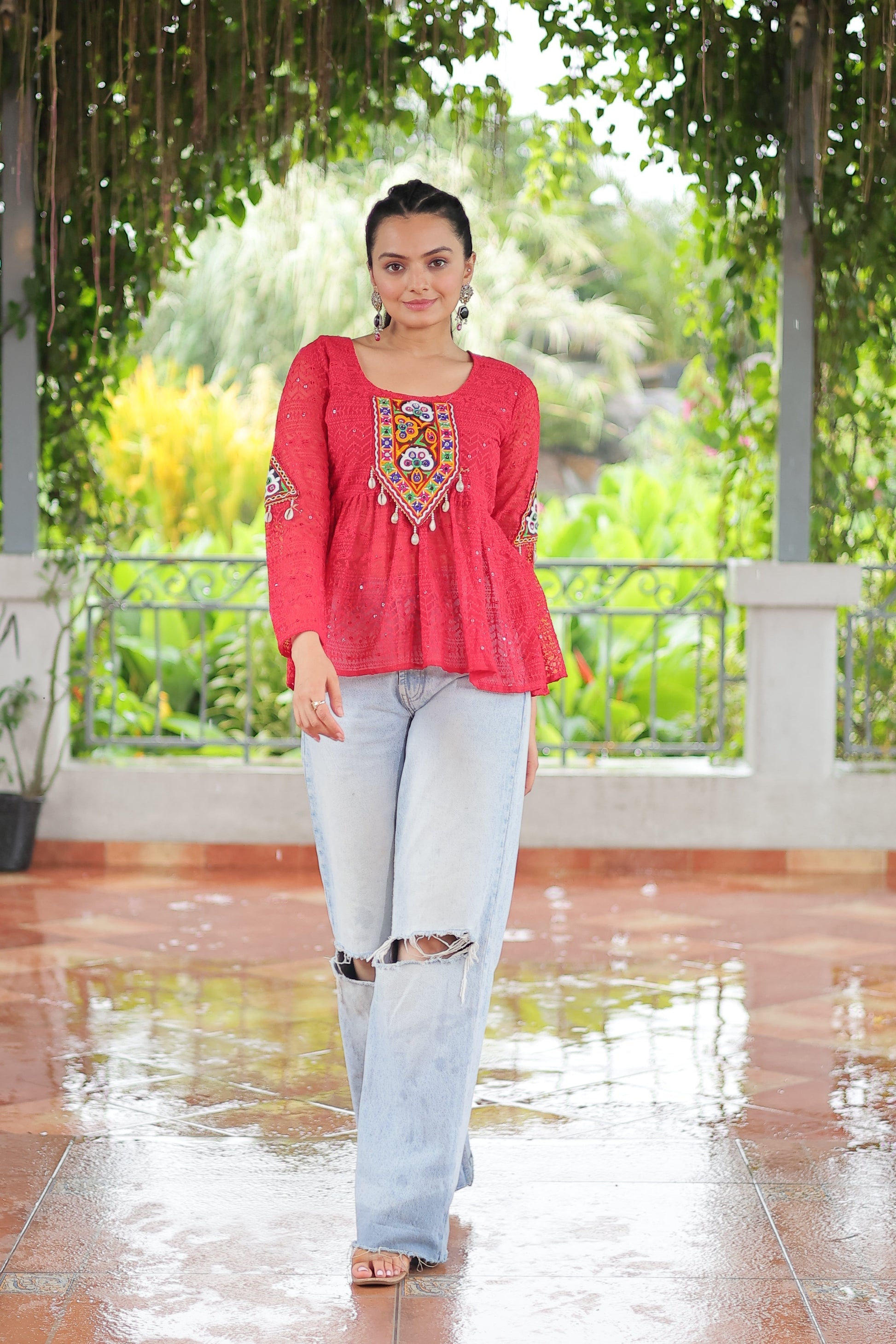 TILTON NAVRATRI SPECIAL GAMTHI PATCHWORK GEORGETTE TOP