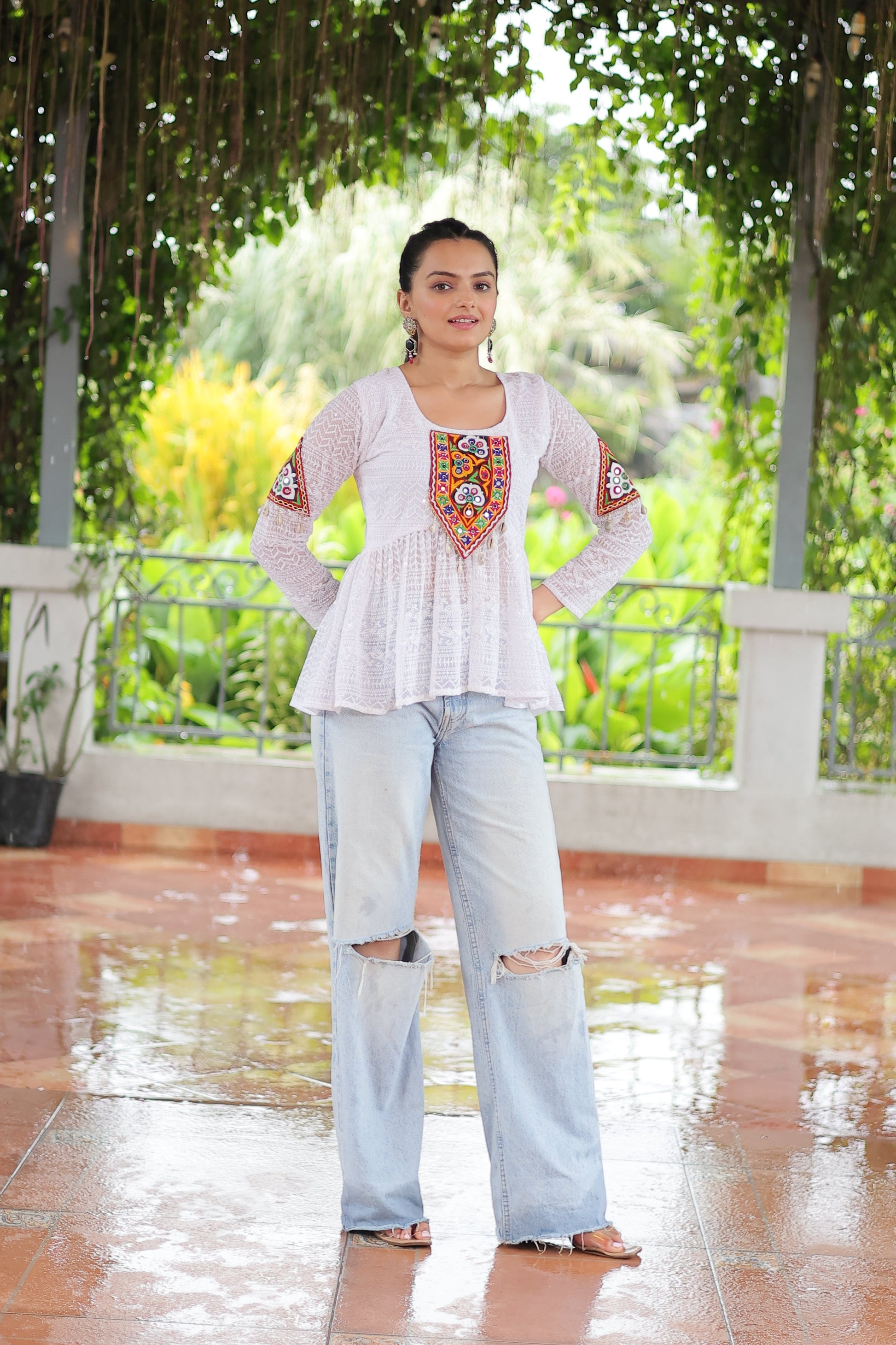 TILTON NAVRATRI SPECIAL GAMTHI PATCHWORK GEORGETTE TOP