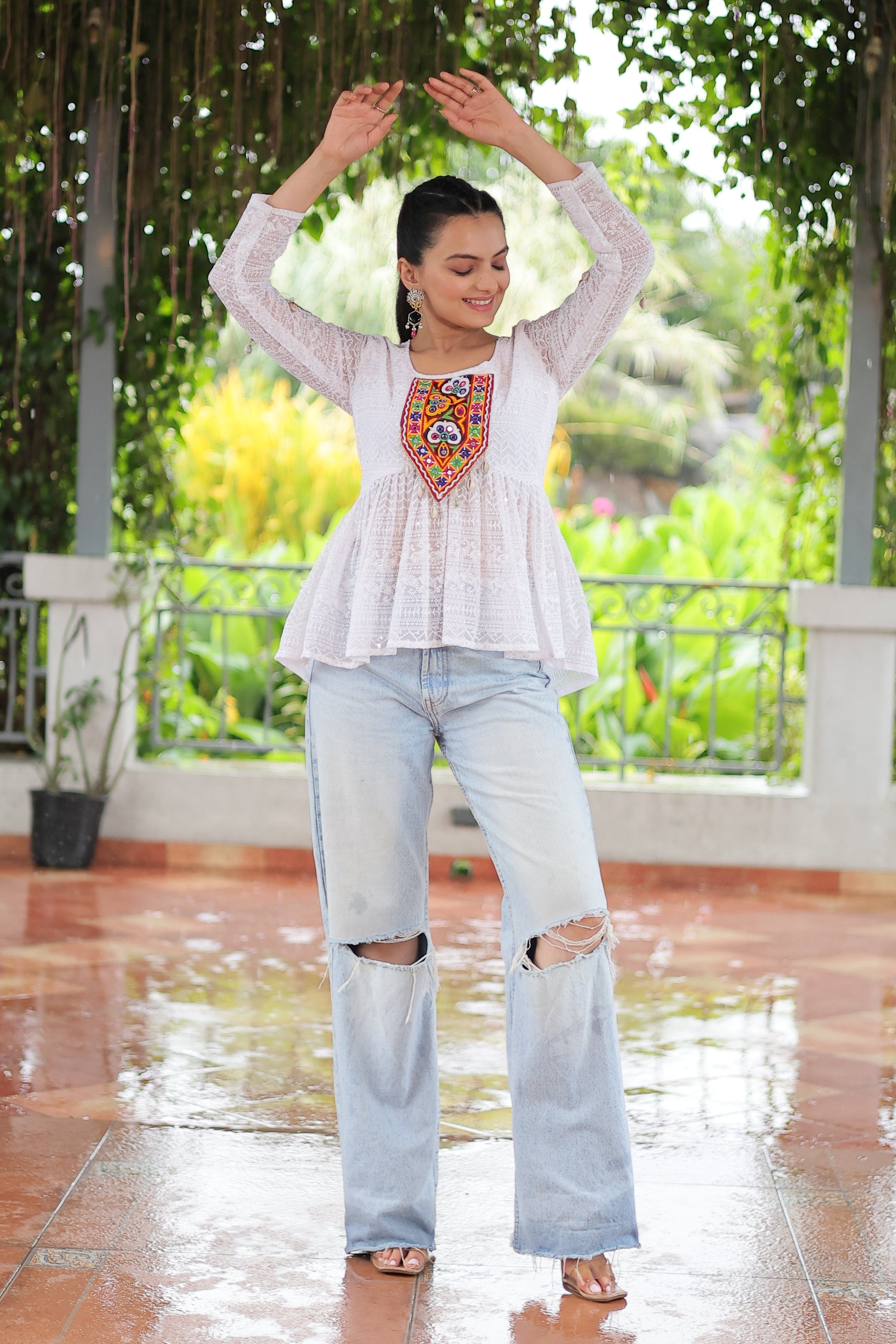 TILTON NAVRATRI SPECIAL GAMTHI PATCHWORK GEORGETTE TOP