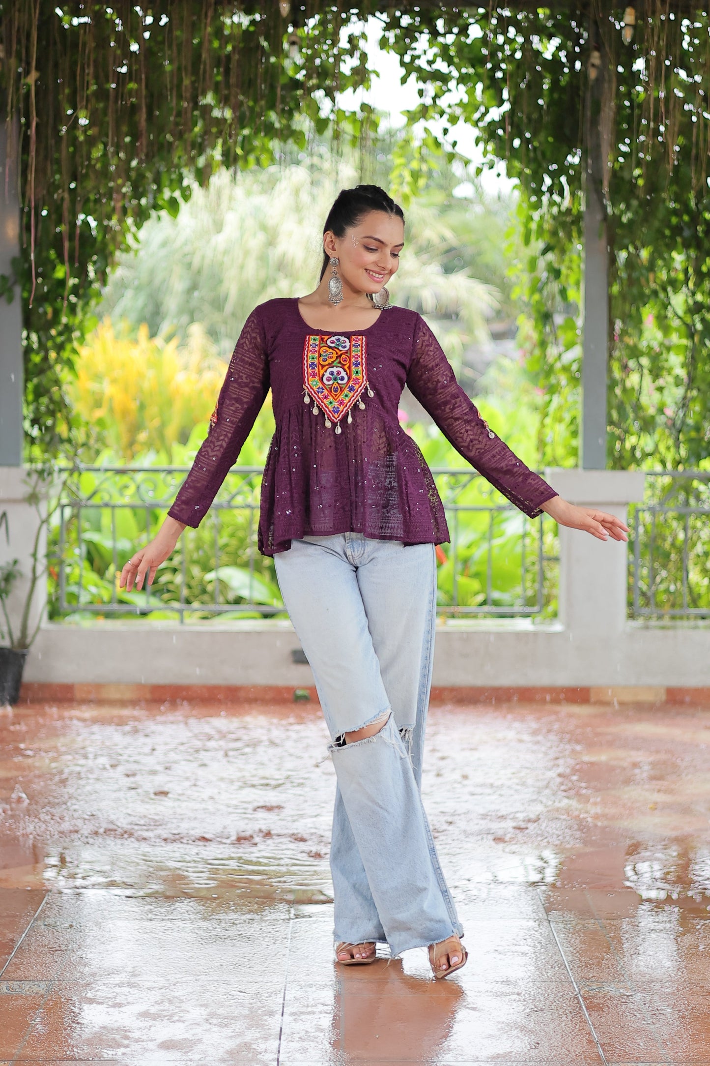 TILTON NAVRATRI SPECIAL GAMTHI PATCHWORK GEORGETTE TOP