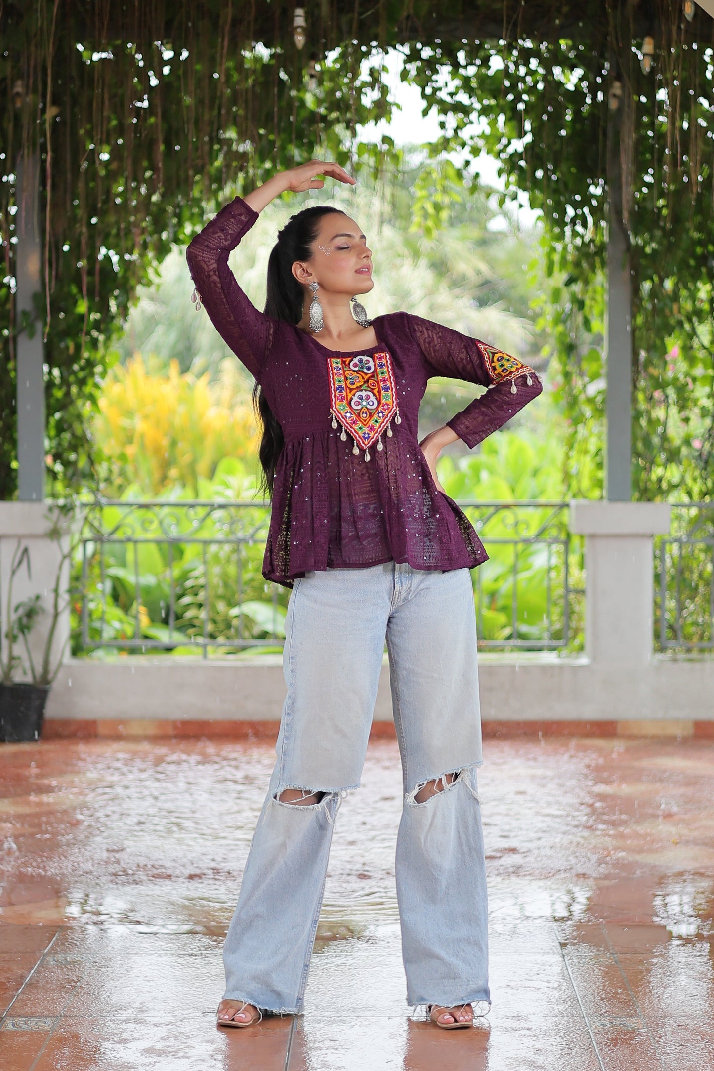 TILTON NAVRATRI SPECIAL GAMTHI PATCHWORK GEORGETTE TOP