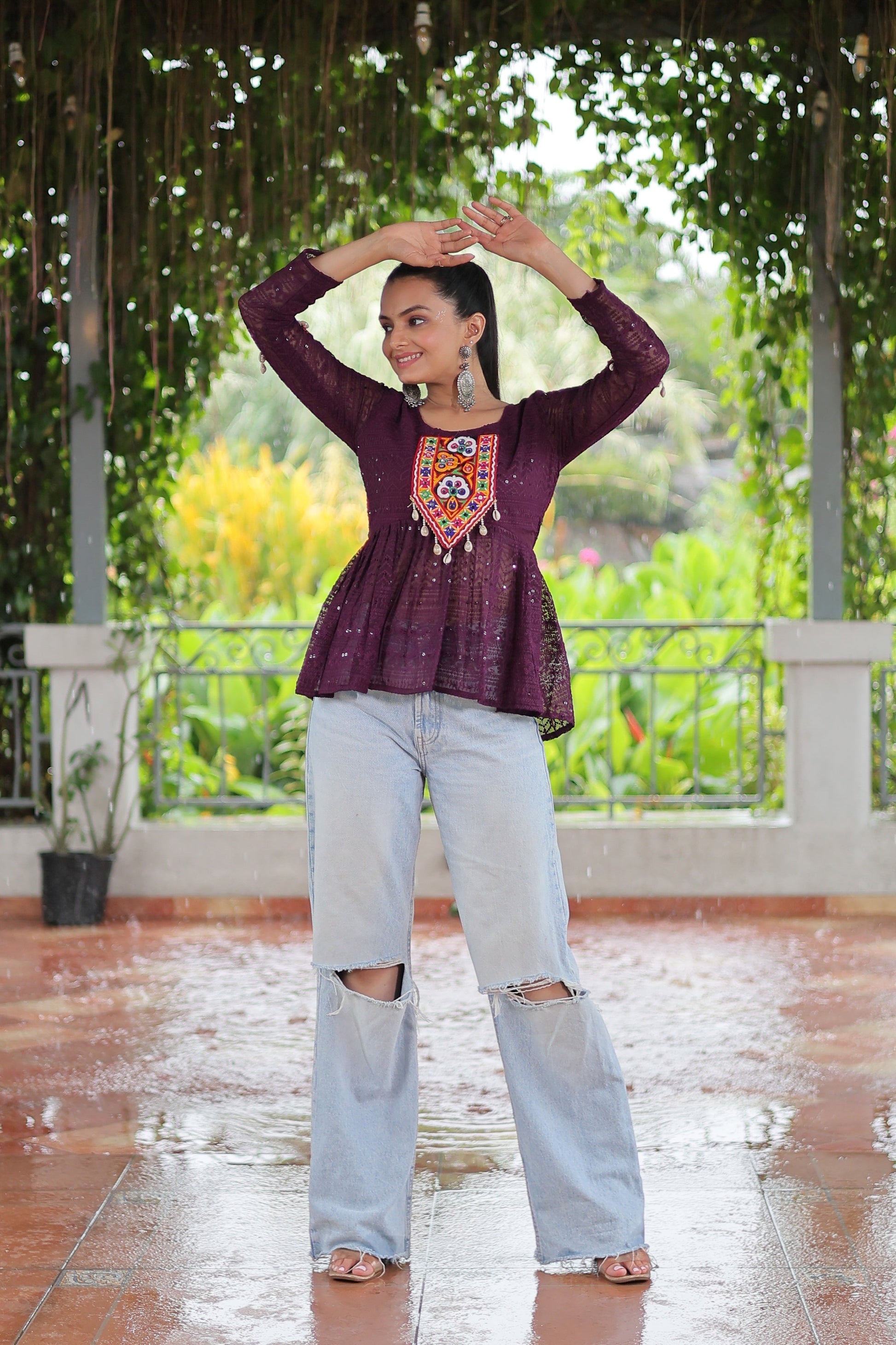 TILTON NAVRATRI SPECIAL GAMTHI PATCHWORK GEORGETTE TOP